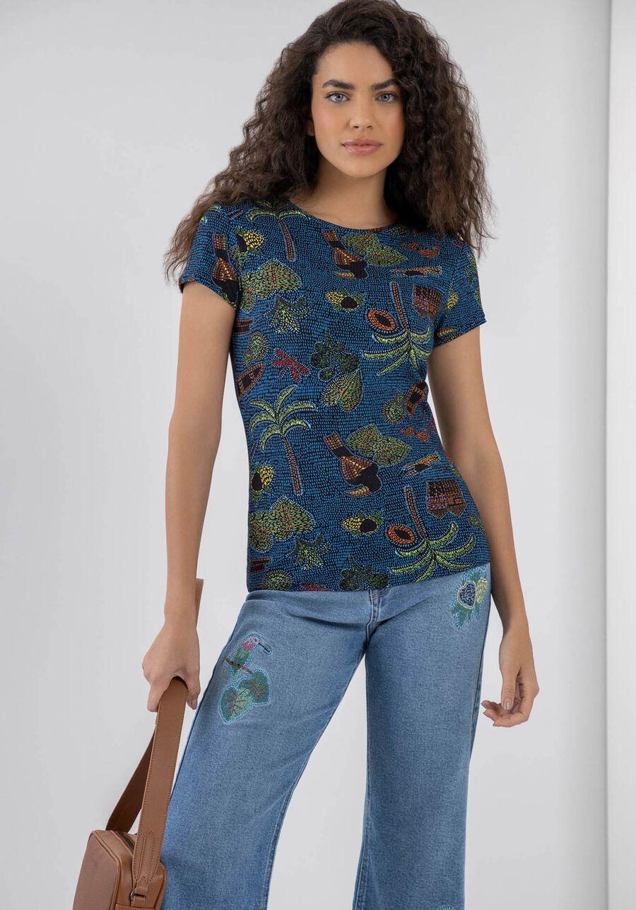 Blusa Manga Curta Canelada Estampada, . Blusa Manga Curta Canelada Estampada, , large.