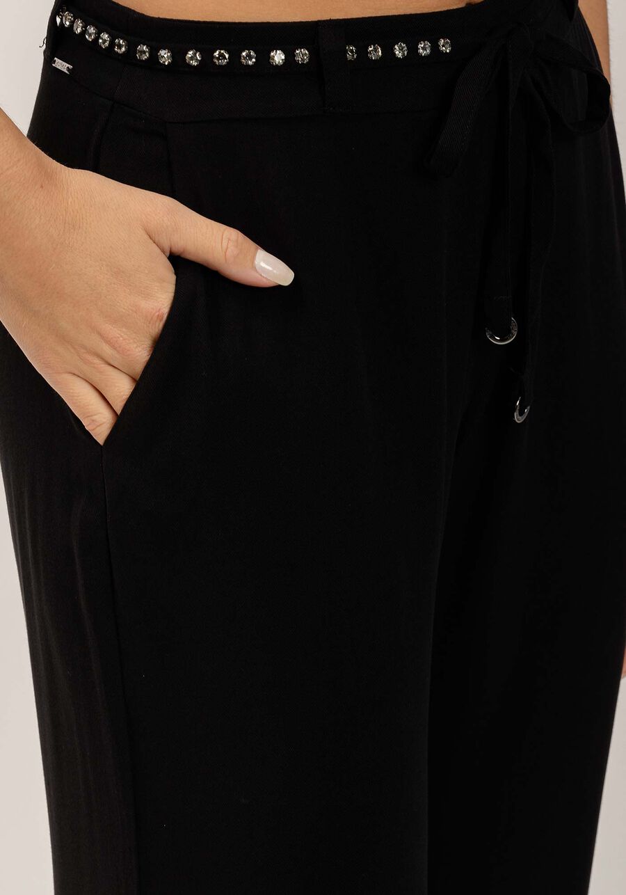 Calça Reta em Viscose com Cinto Strass, . Calça Reta em Viscose com Cinto Strass, , large.