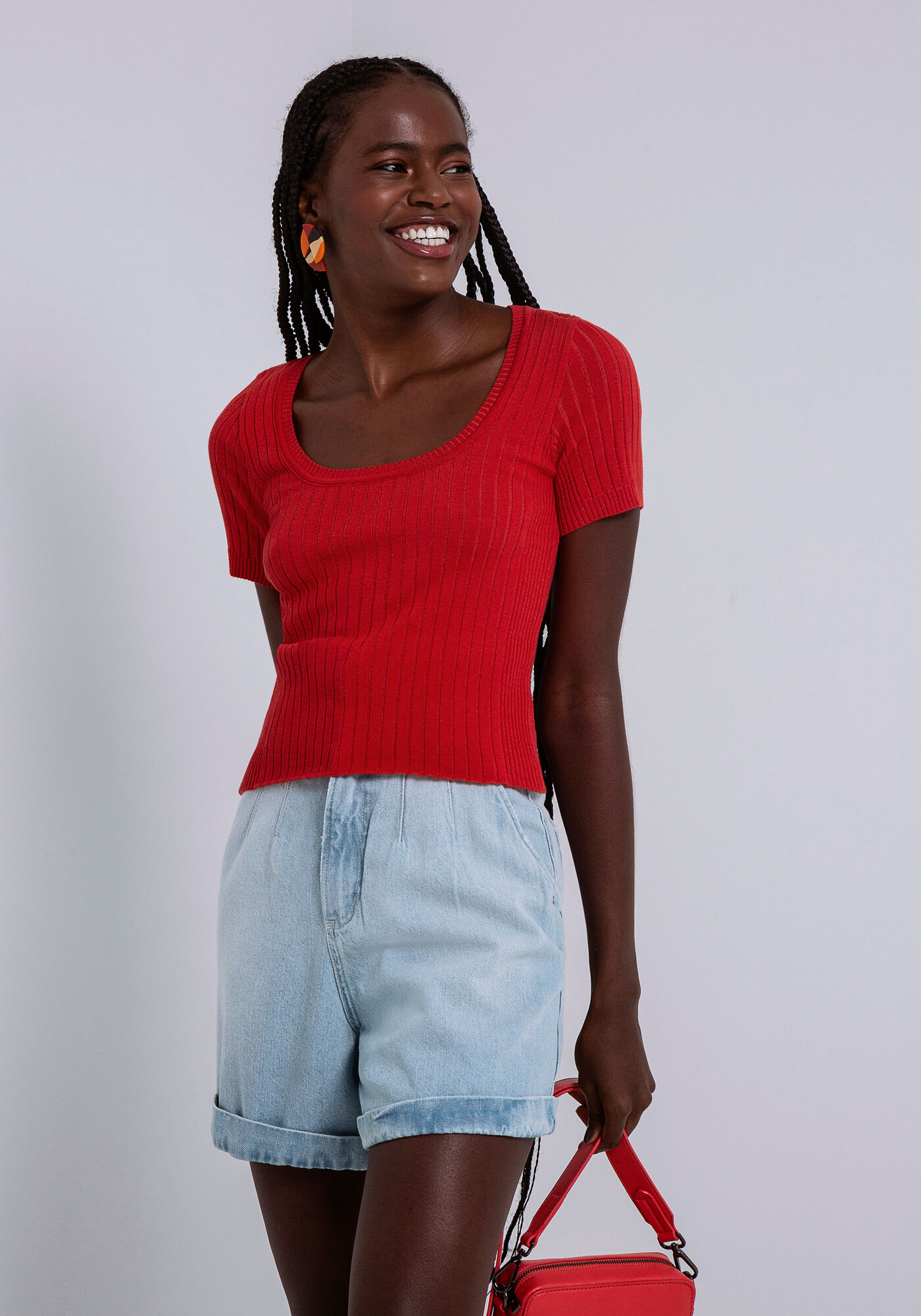 Blusa Manga Curta em Tric&ocirc;, , large.