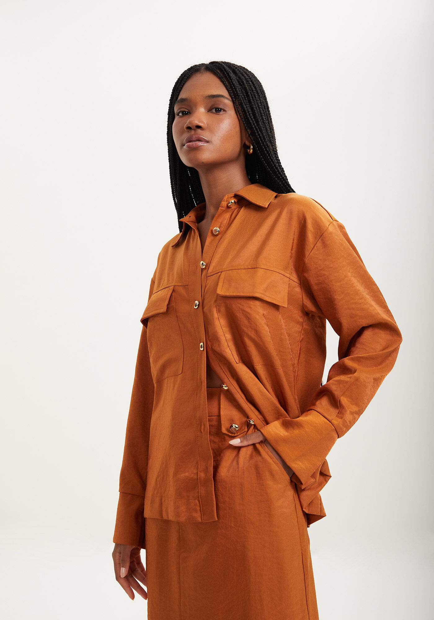 Saia Midi Ch&aacute; Com Cintura Super Alta, , large.