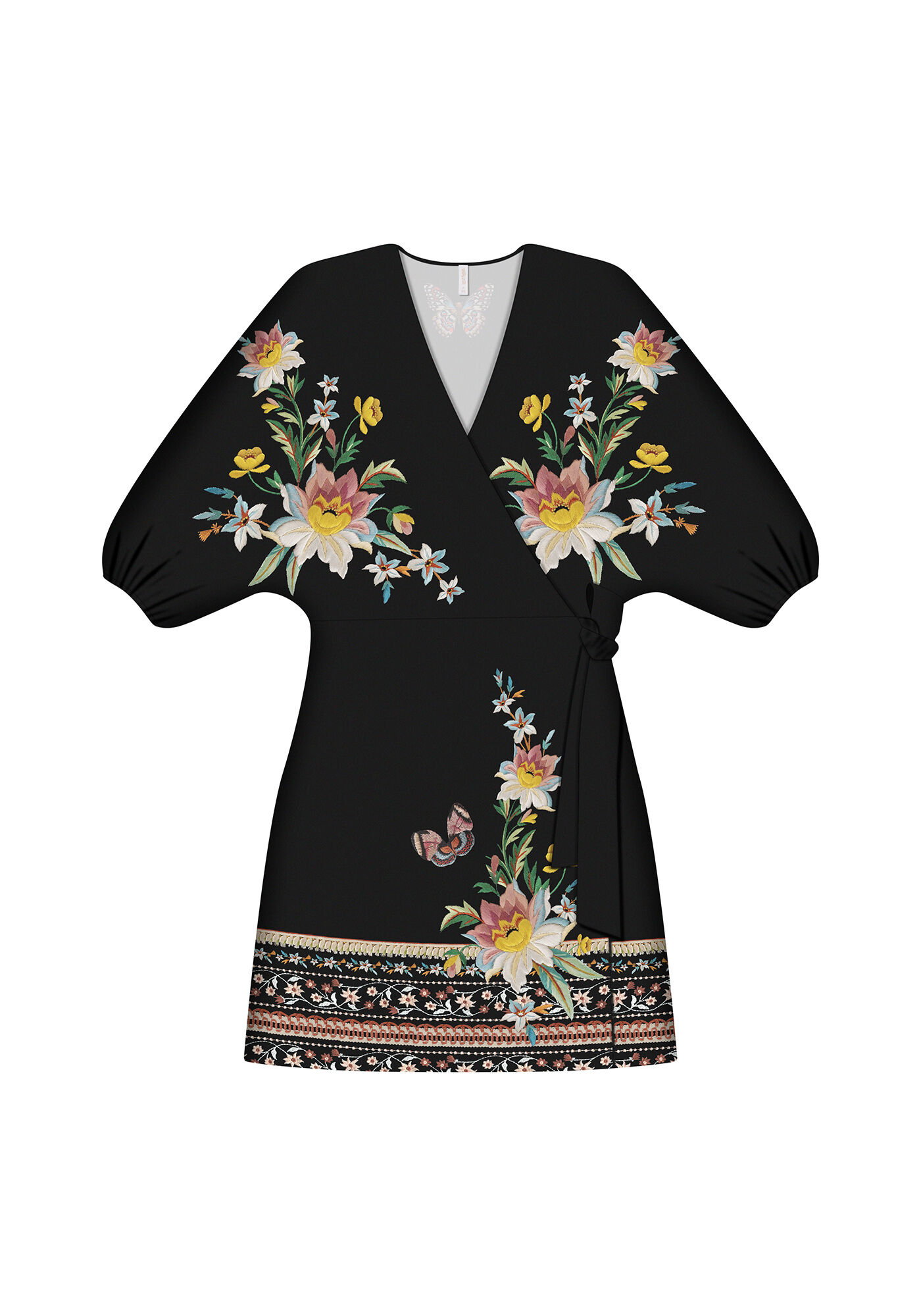 Vestido Curto Transpassado Estampa, NOSTALGIA, large.