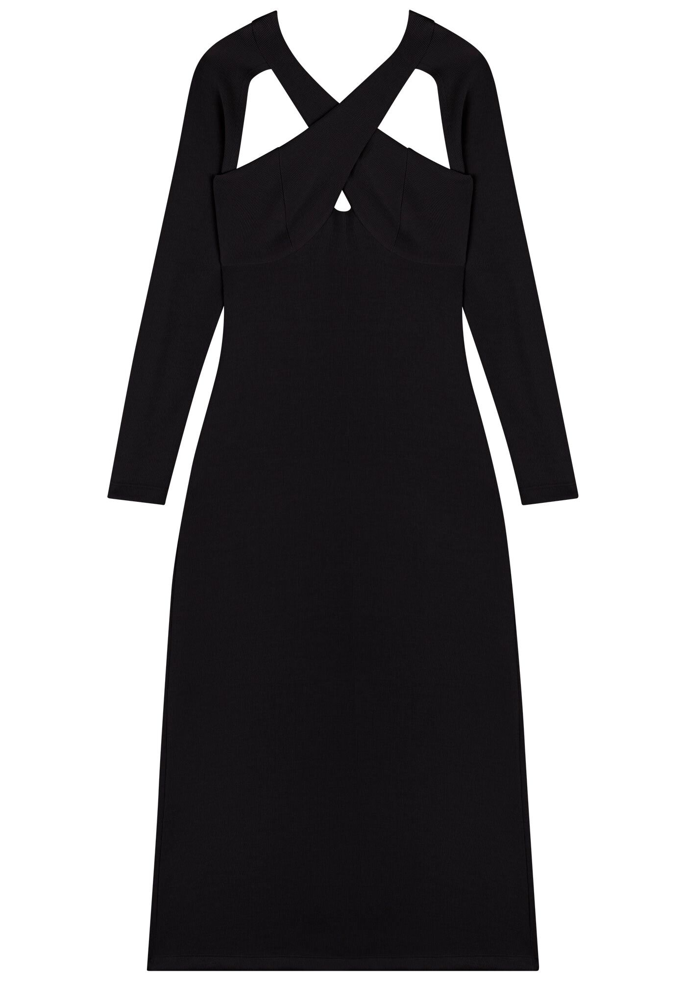 Vestido Midi Ch&aacute; De Mangas Longas Com Recortes Frontais, , large.