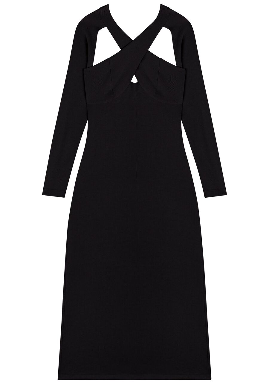 Vestido Midi Chá De Mangas Longas Com Recortes Frontais, . Vestido Midi Chá De Mangas Longas Com Recortes Frontais, , large.