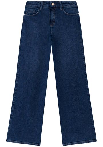 Calça Jeans Wide Leg Com Elastano E Cintura Alta, JEANS ESCURO. Calça Jeans Wide Leg Com Elastano E Cintura Alta, JEANS ESCURO, large.