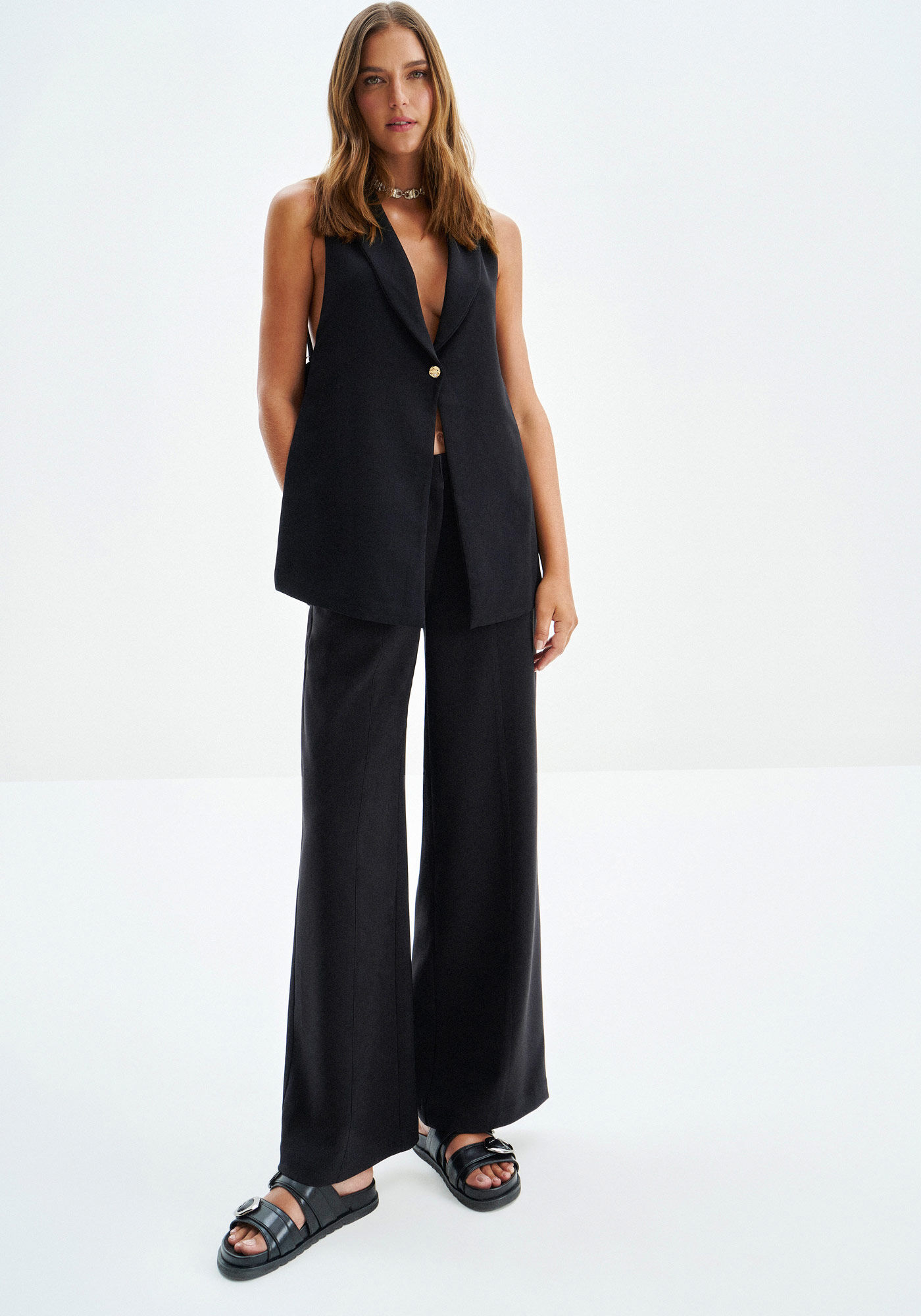 Colete Alongado Alfaiataria com Detalhe Lateral, , large.