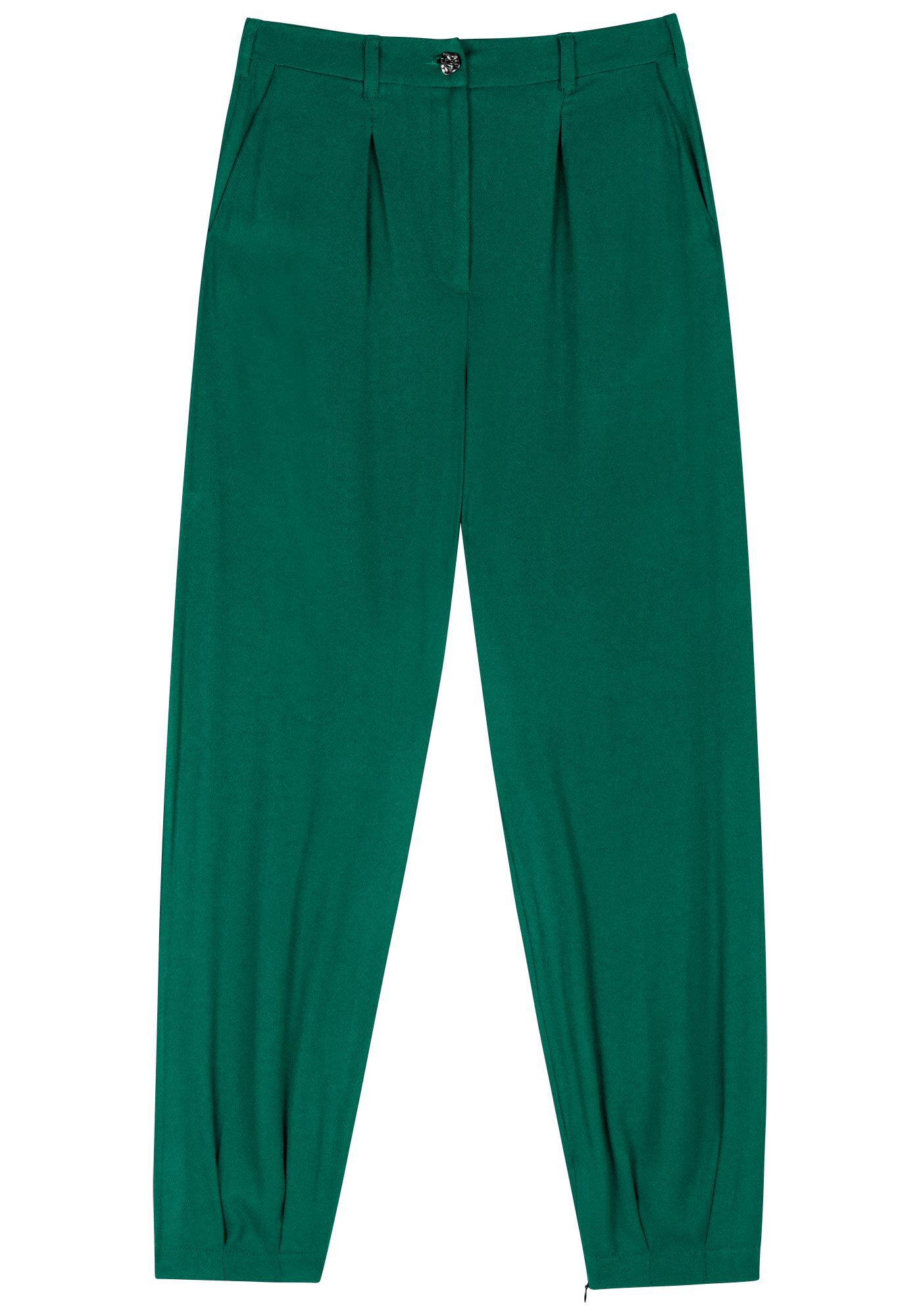 Cal&ccedil;a De Alfaiataria Com Cintura Alta Em Crepe De Viscose, , large.