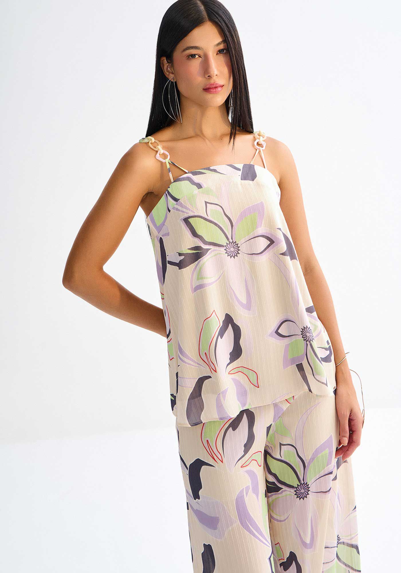 Blusa Alongada Estampada com Detalhe Al&ccedil;as, MORINGA BEGE, large.