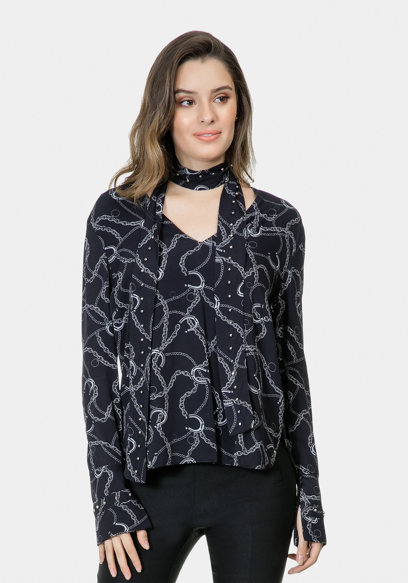 Blusa Manga Longa Tecido com Faixa, , large.