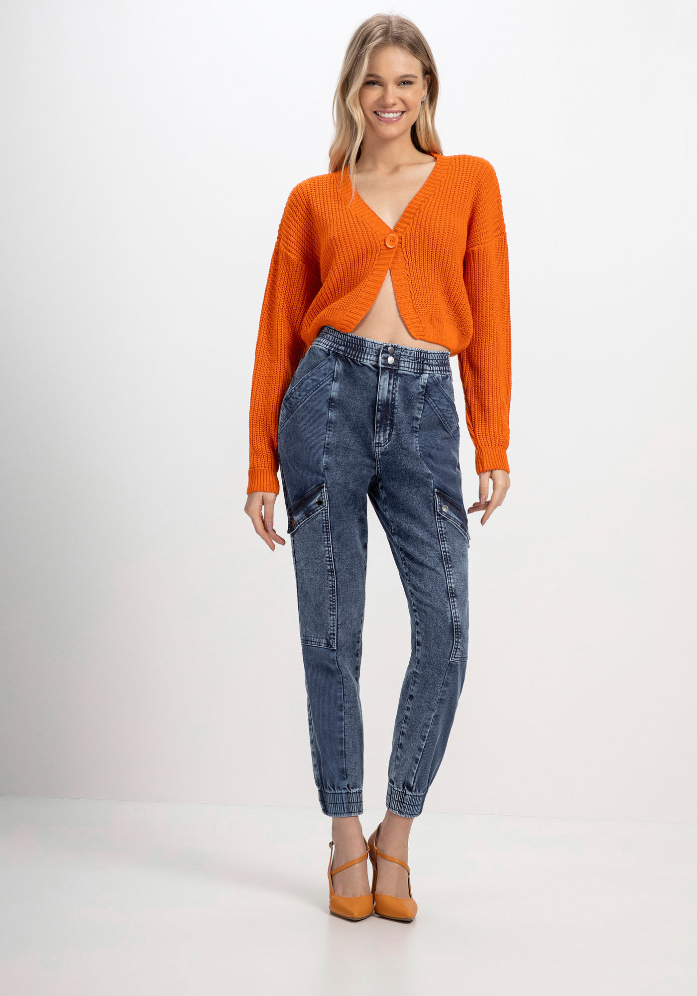 Cardigan Cropped em Tric&ocirc; Texturizado, LARANJA LIMPIDO, large.