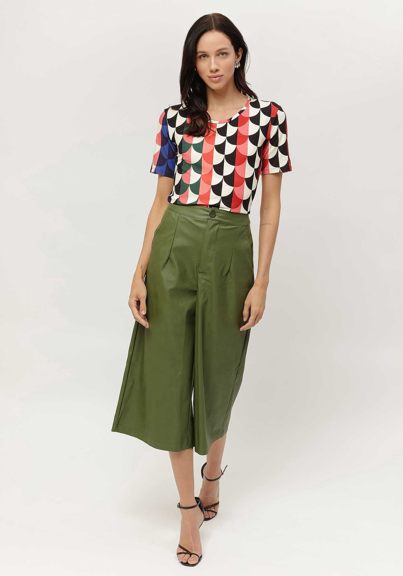 Blusa Estampada Canelada com Manga Curta, , large.