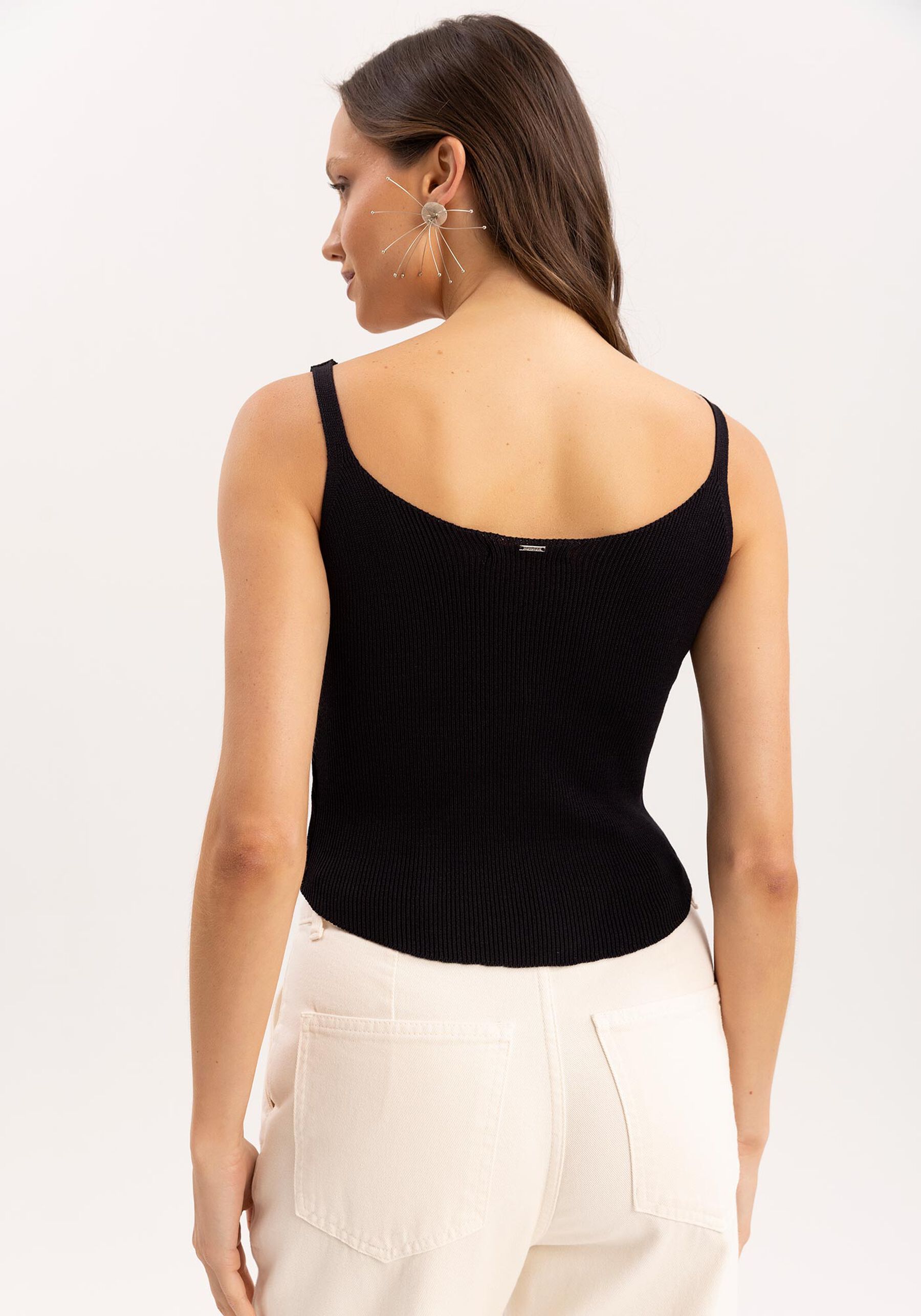 Blusa em Tricô Altura Cós, PRETO REATIVO. Blusa em Tricô Altura Cós, PRETO REATIVO, large.