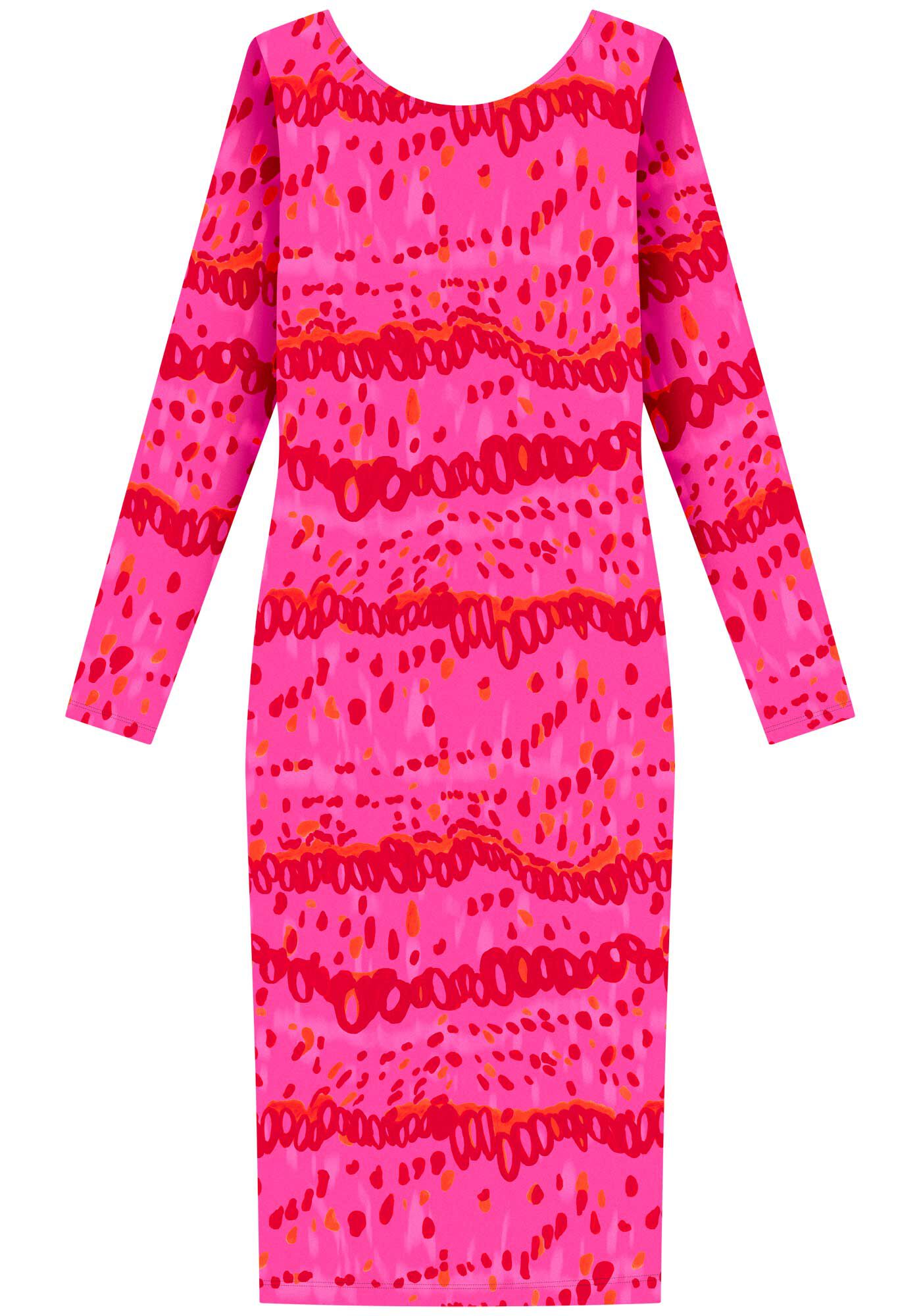 Vestido Midi Estampado De Mangas Longas Em Malha Canelada, , large.