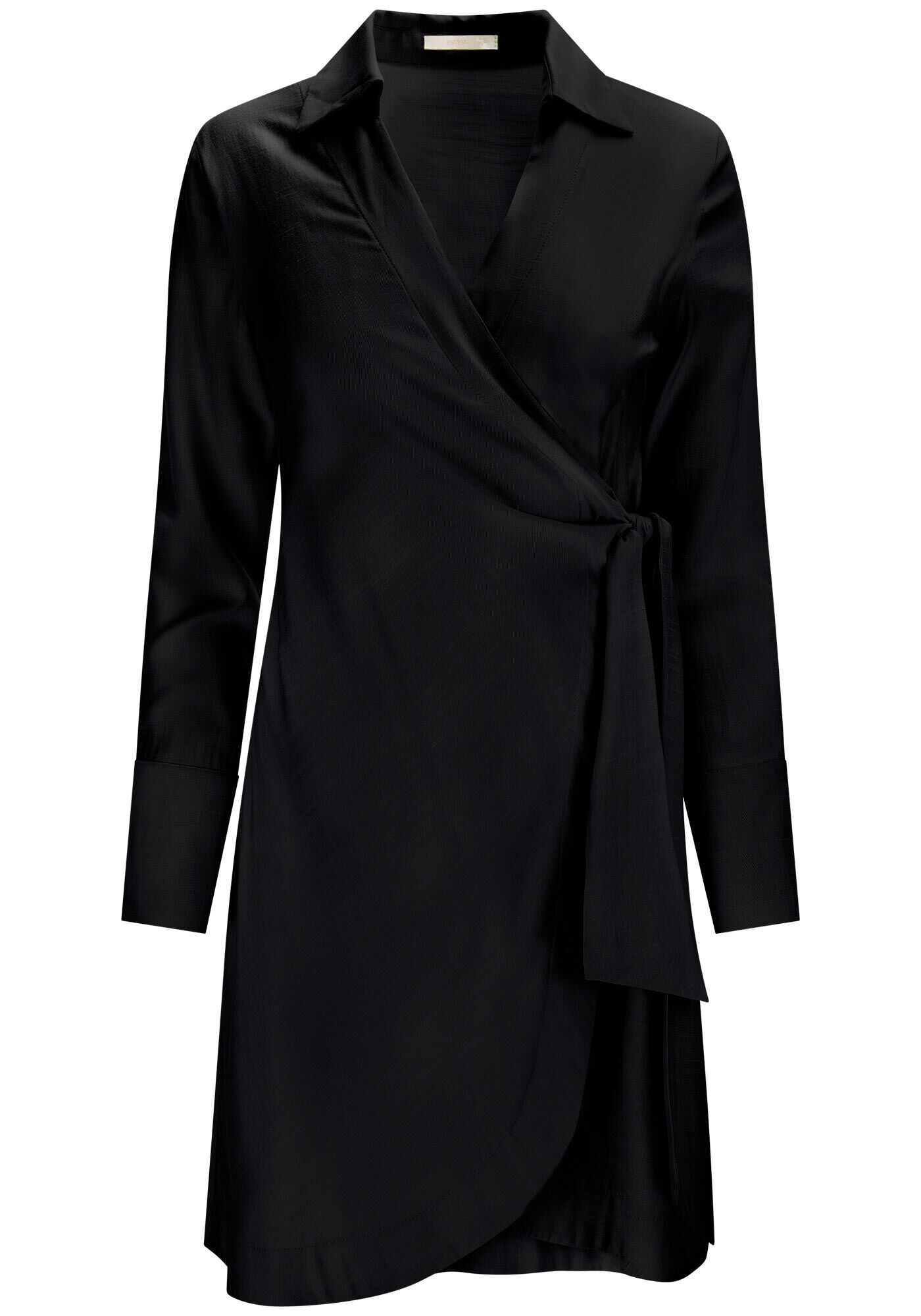 Vestido Curto Manga Longa em Viscose Transpassado, , large.