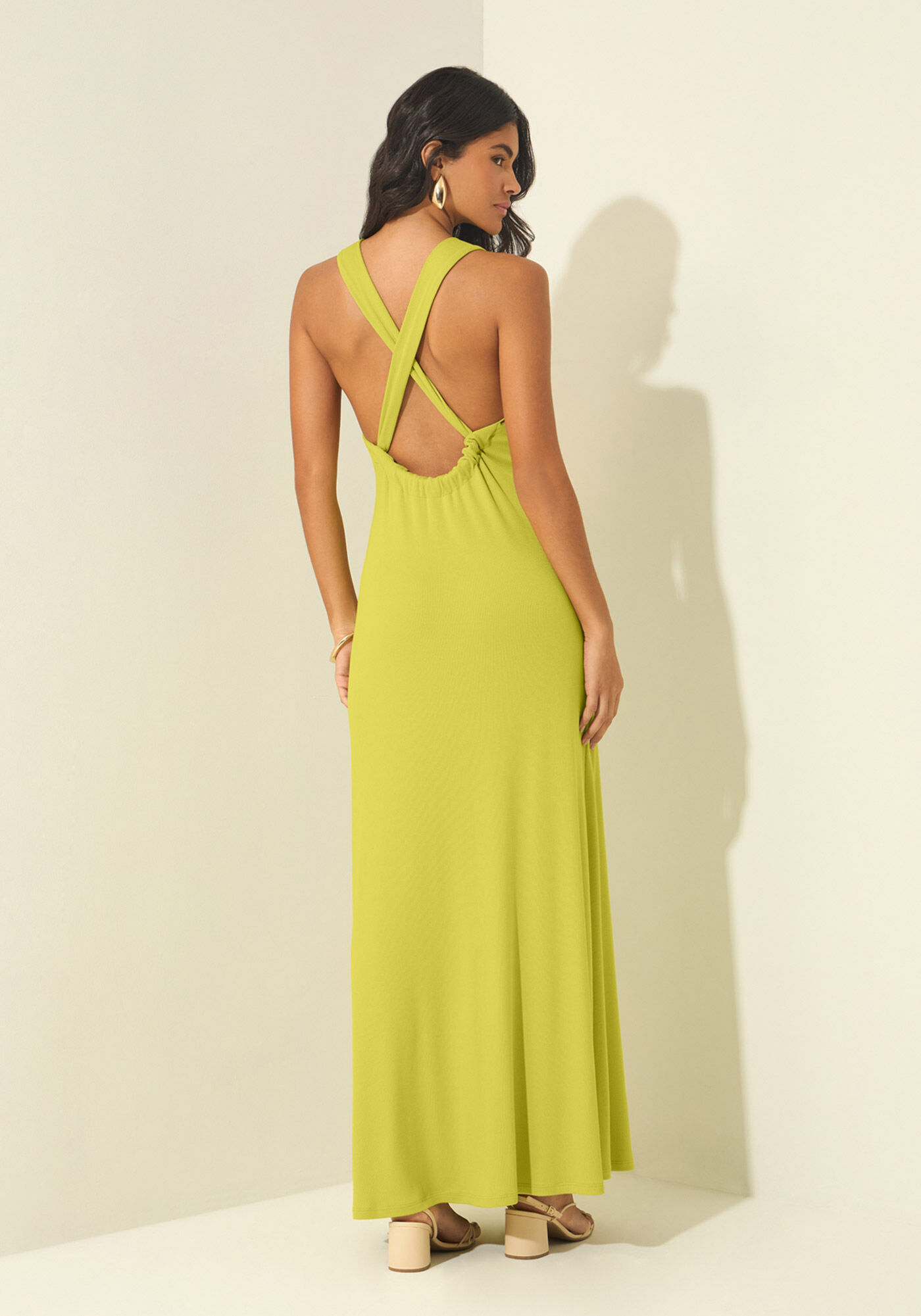 Vestido Longo Com Al&ccedil;as Cruzadas Em Malha Canelada, VERDE GUARANA, large.