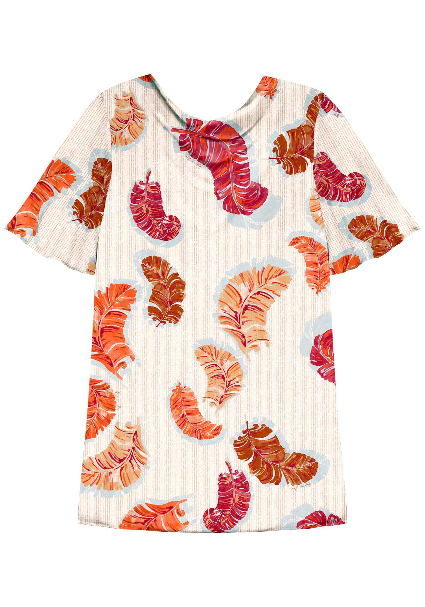 Blusa De Mangas Curtas Estampada Em Crepe Alfaiataria, , large.