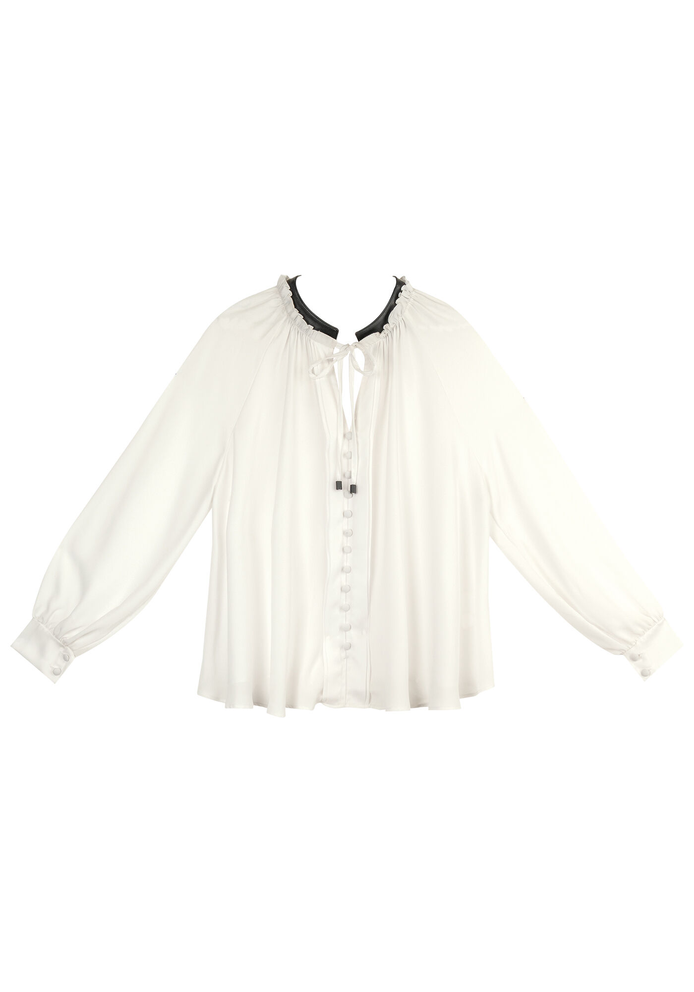 Blusa Manga Longa Ampla em Crepe com Gola PU, , large.