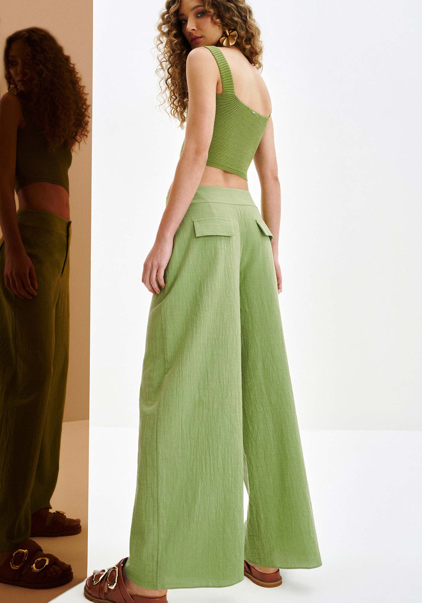 Cal&ccedil;a Reta Alfaiataria com Cintura M&eacute;dia, VERDE LIRA, large.