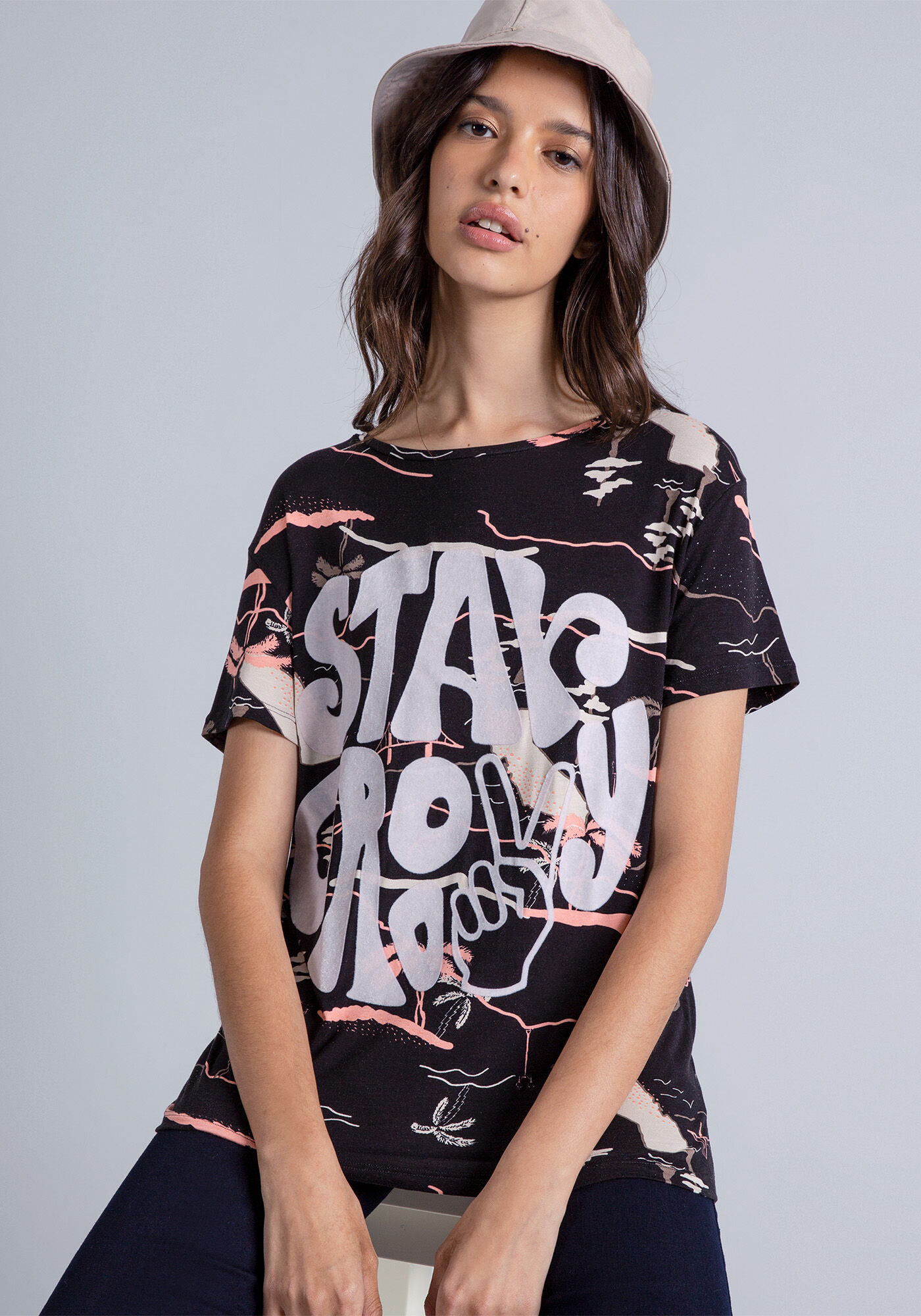 Blusa Manga Curta Estampada, , large.