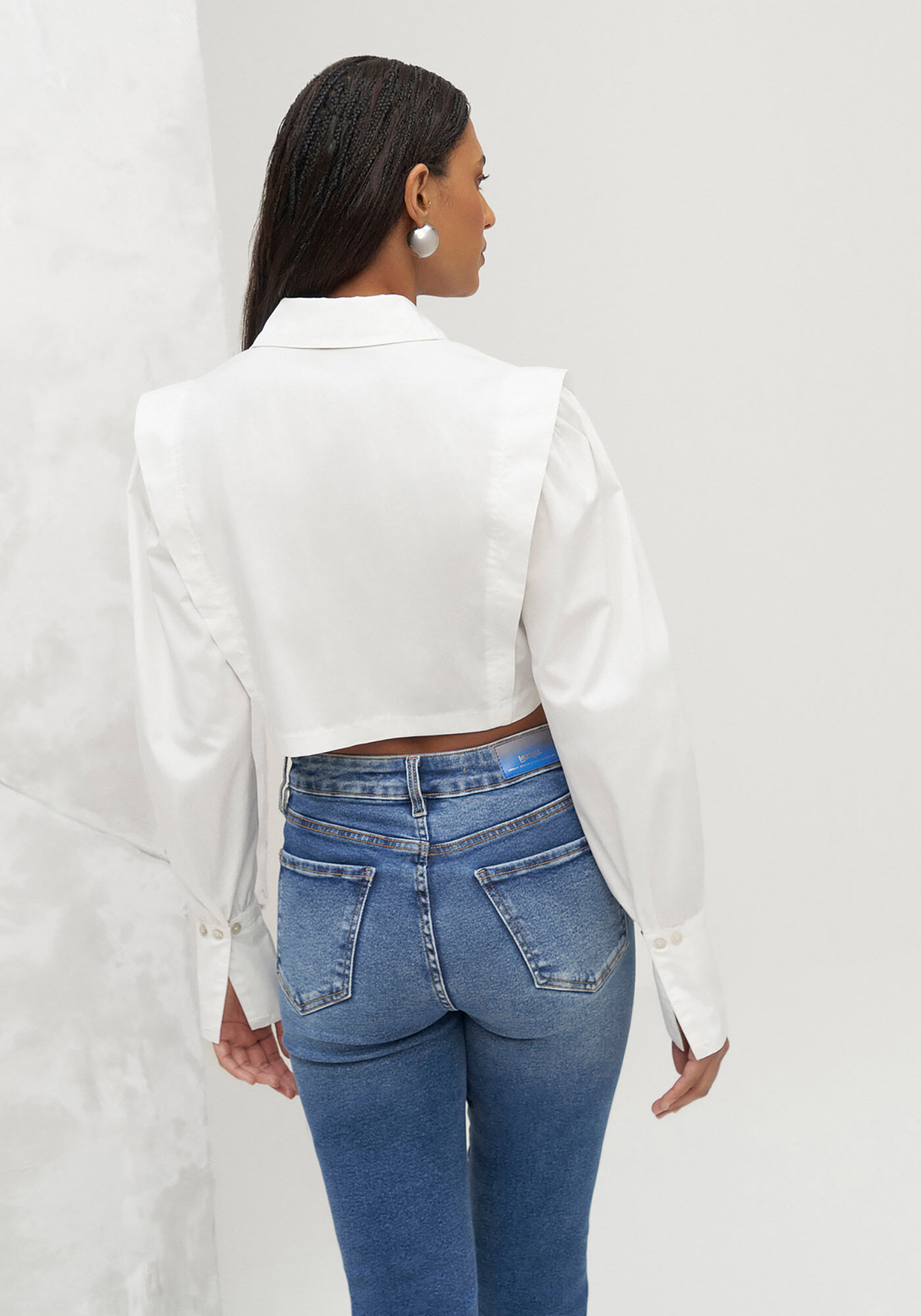 Camisa Cropped em Tricoline com Recorte, , large.