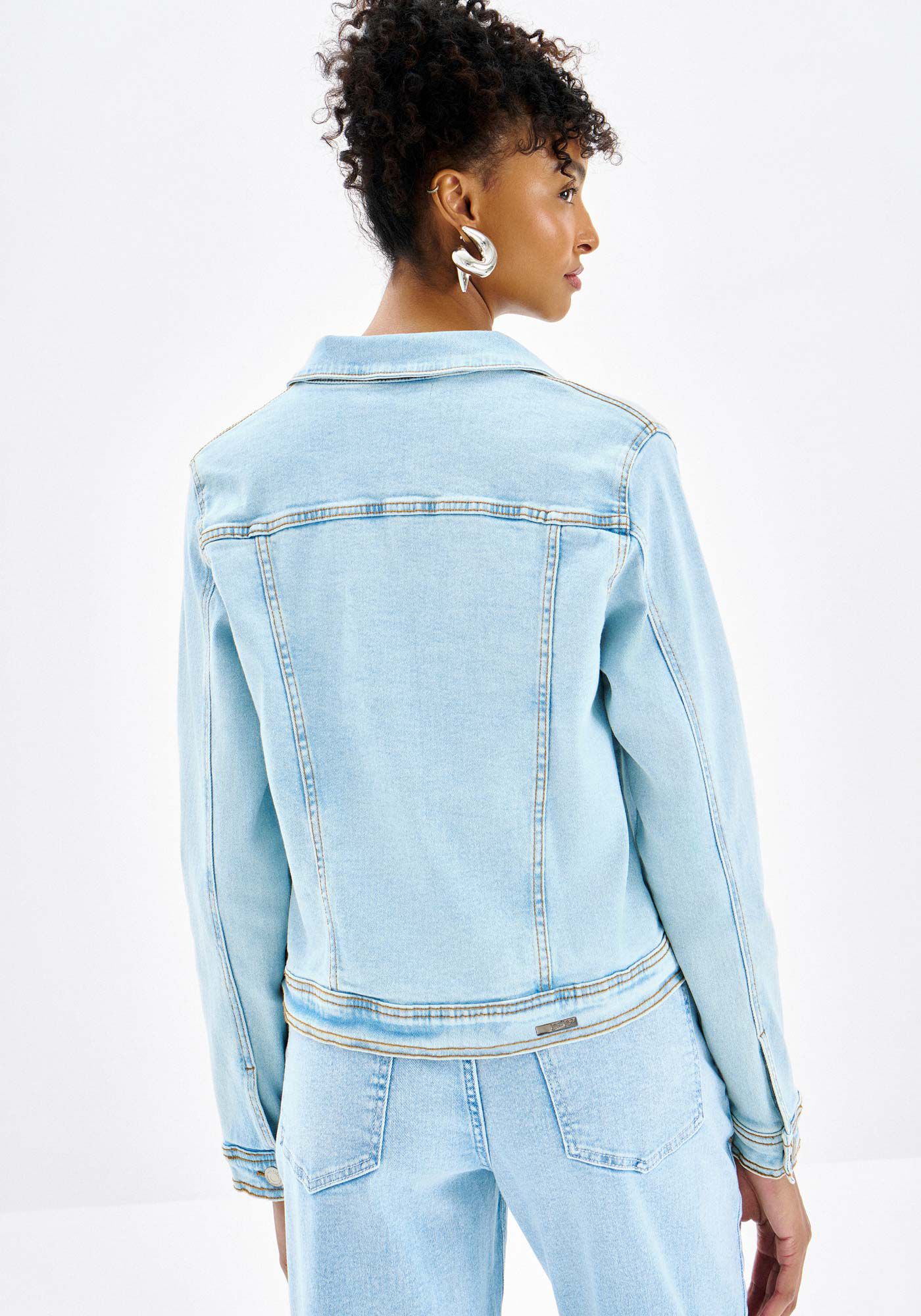 Jaqueta Jeans Clara com Elasticidade, , large.