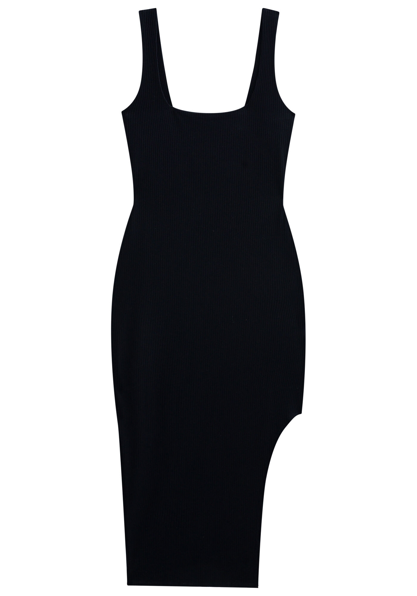 Vestido Midi Canelado com Fenda, PRETO REATIVO, large.