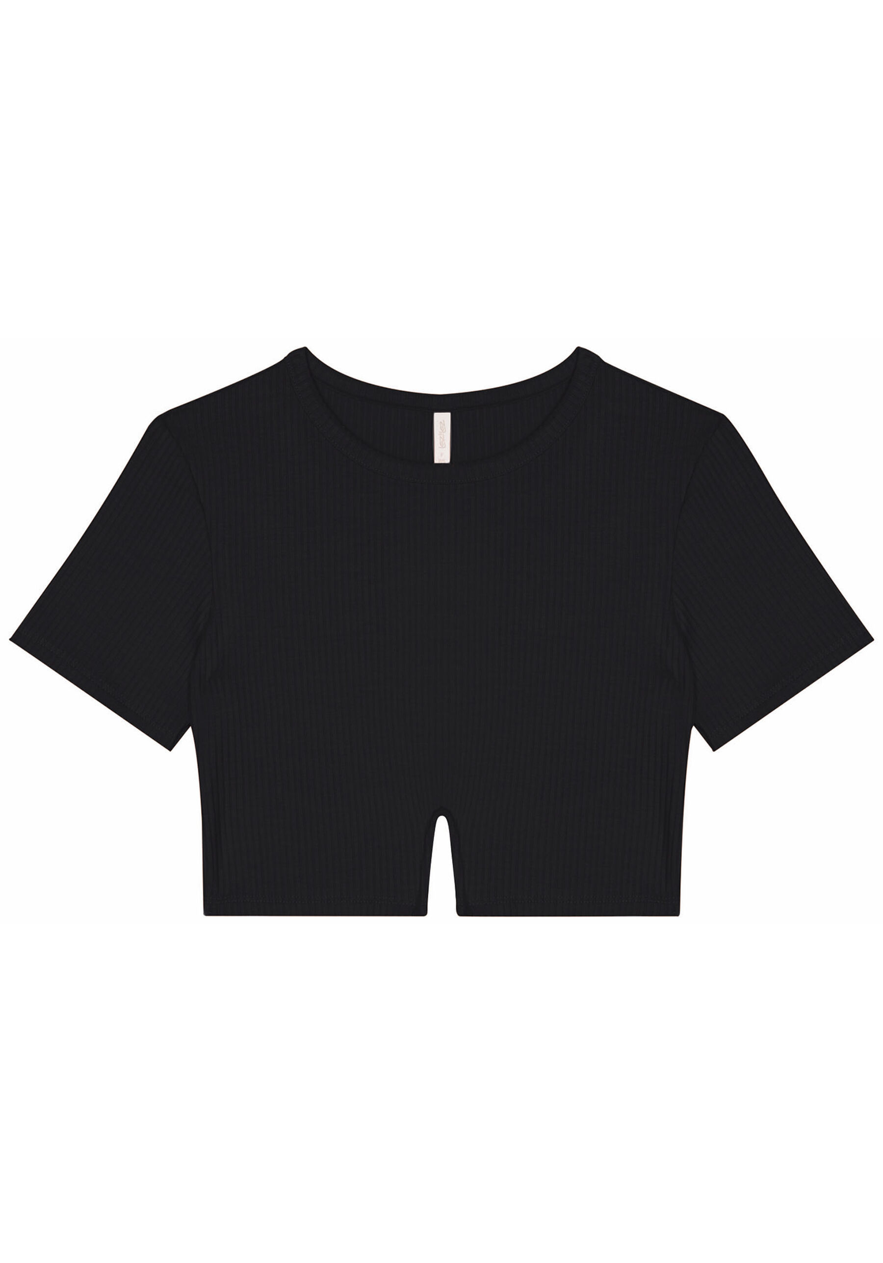 Blusa Cropped Canelada com Recorte V Barra, PRETO REATIVO. Blusa Cropped Canelada com Recorte V Barra, PRETO REATIVO, large.