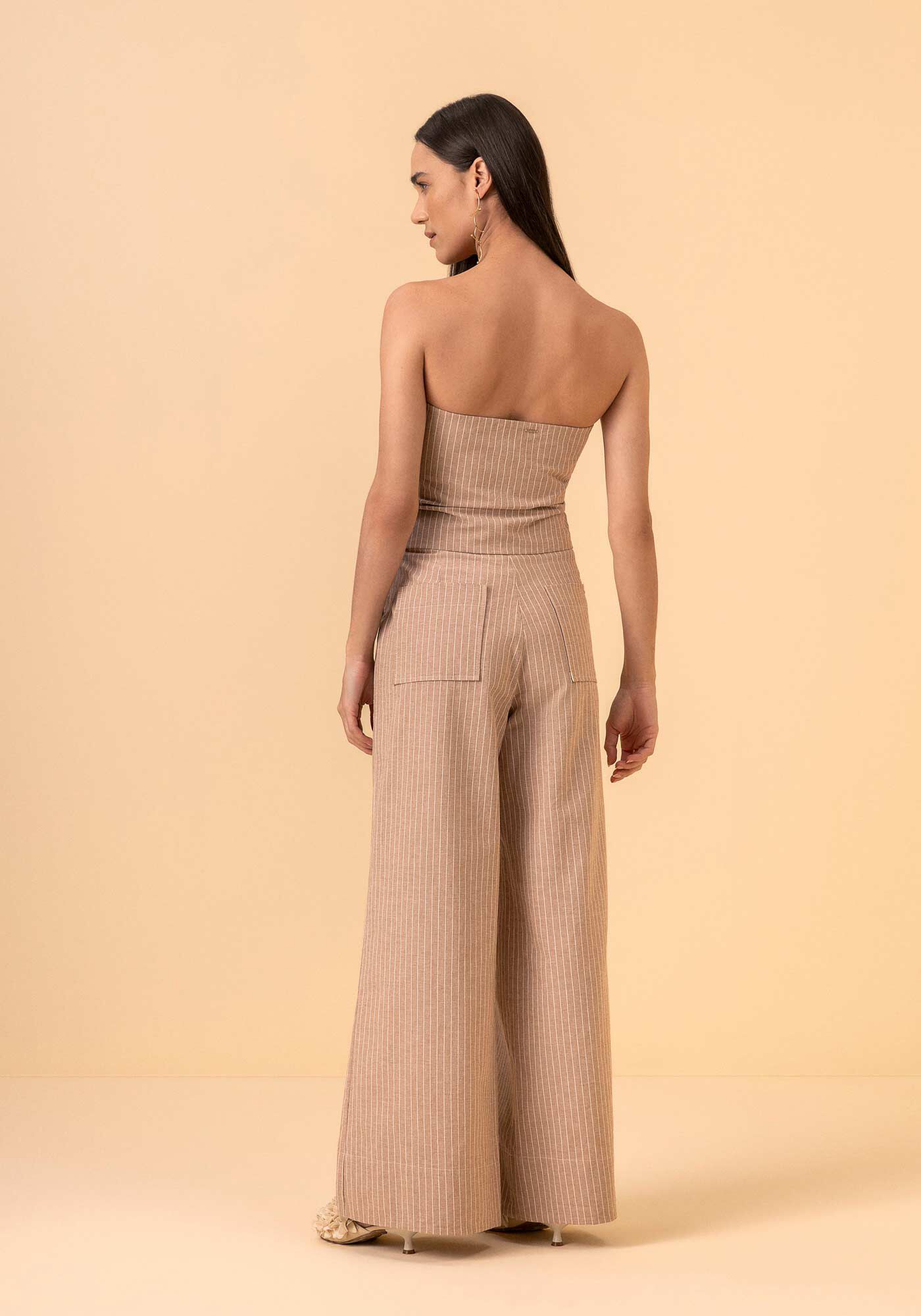 Blusa Assim&eacute;trica Curta Listrada Em Algod&atilde;o, BEGE ZEFIRO, large.