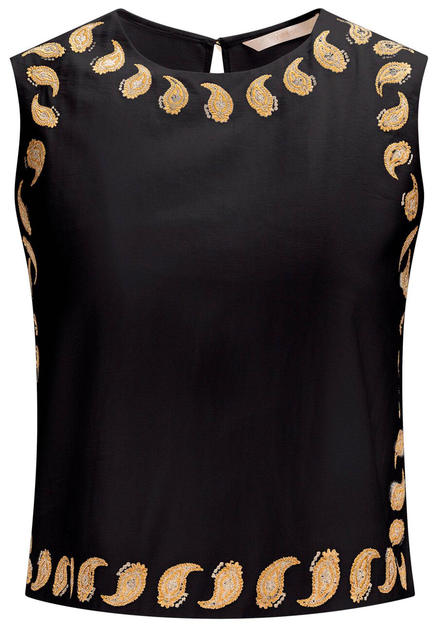 Blusa com Bordado Paisley Lurex, . Blusa com Bordado Paisley Lurex, , large.