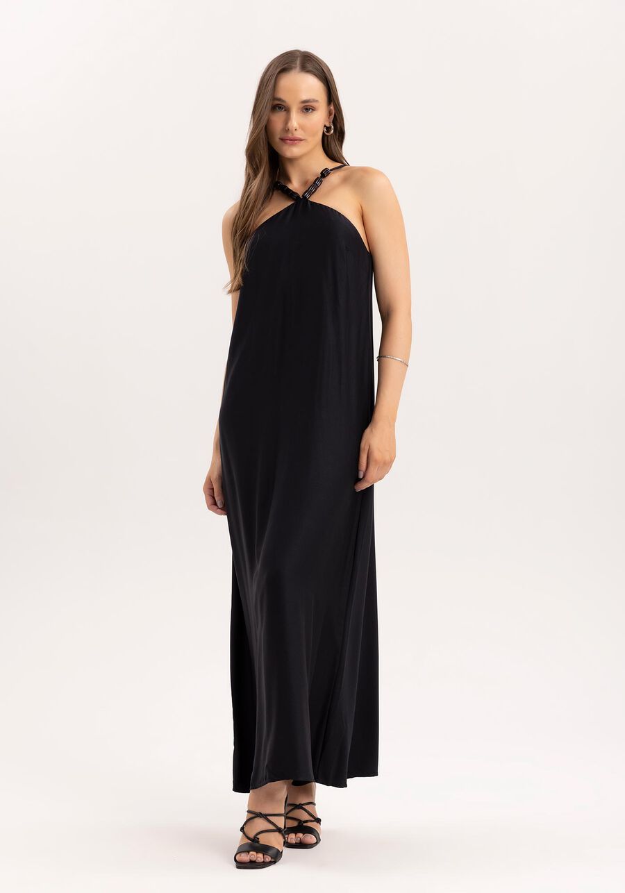 Vestido Longo Cross Neck Detalhe Alças com Cinto, . Vestido Longo Cross Neck Detalhe Alças com Cinto, , large.