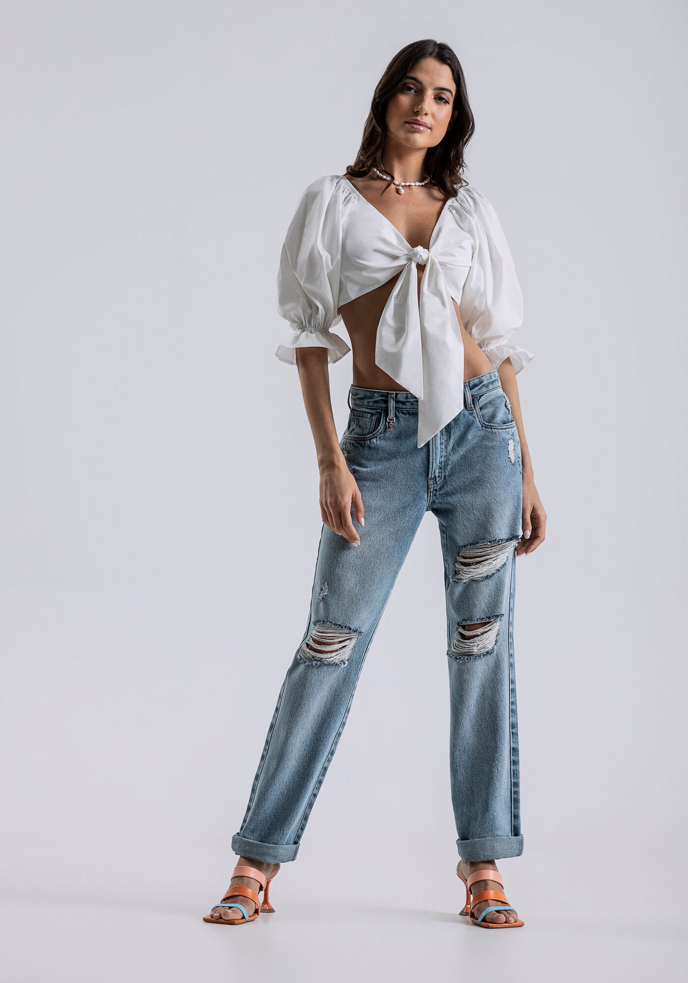 Blusa Manga Bufante com La&ccedil;o, , large.