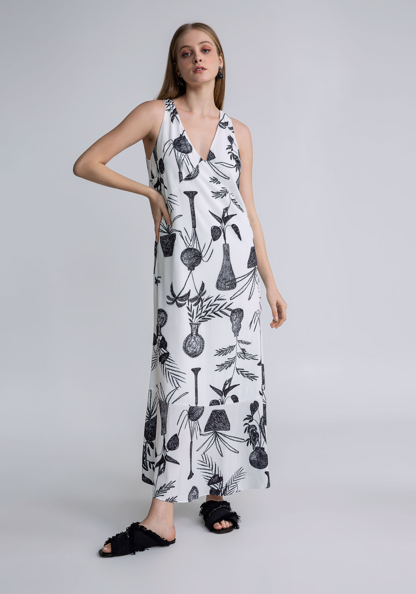 Vestido Midi Estampado Babado, CONTRASTE, large.