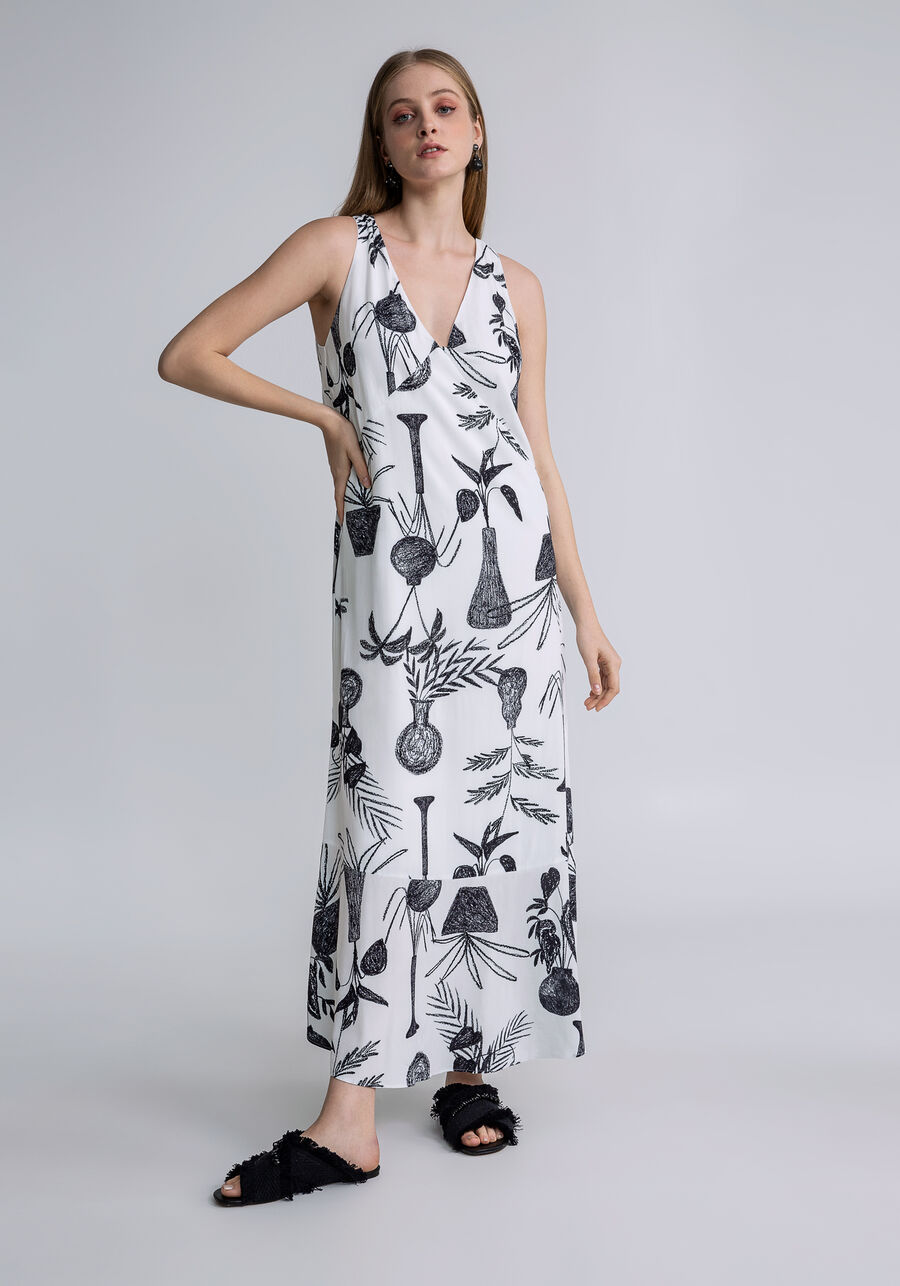 Vestido Midi Estampado Babado, CONTRASTE. Vestido Midi Estampado Babado, CONTRASTE, large.