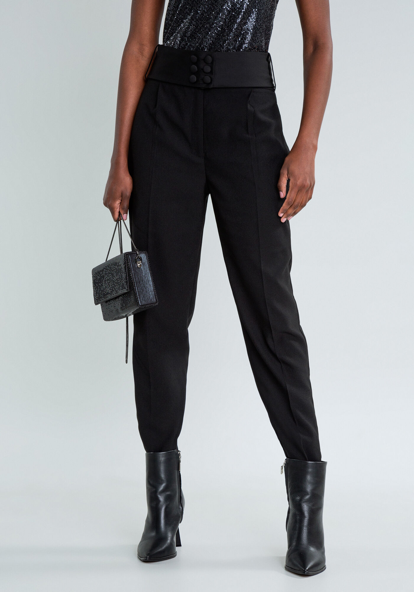 Cal&ccedil;a Cintura Alta Reta Cinto, PRETO, large.