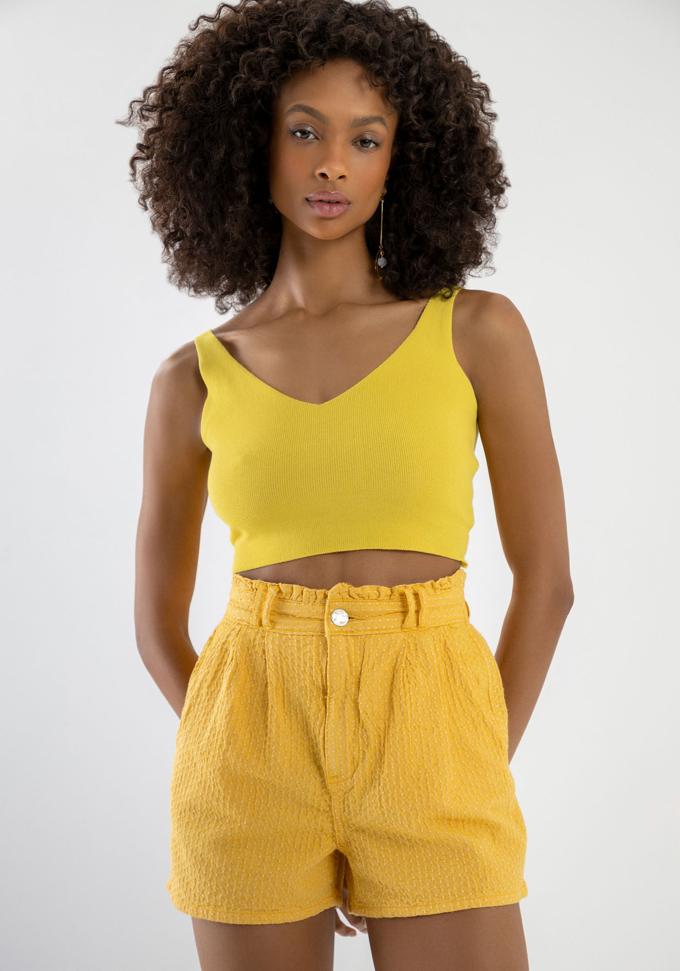 Regata Cropped em Tric&ocirc; com Decote V, VERDE CITRUS, large.