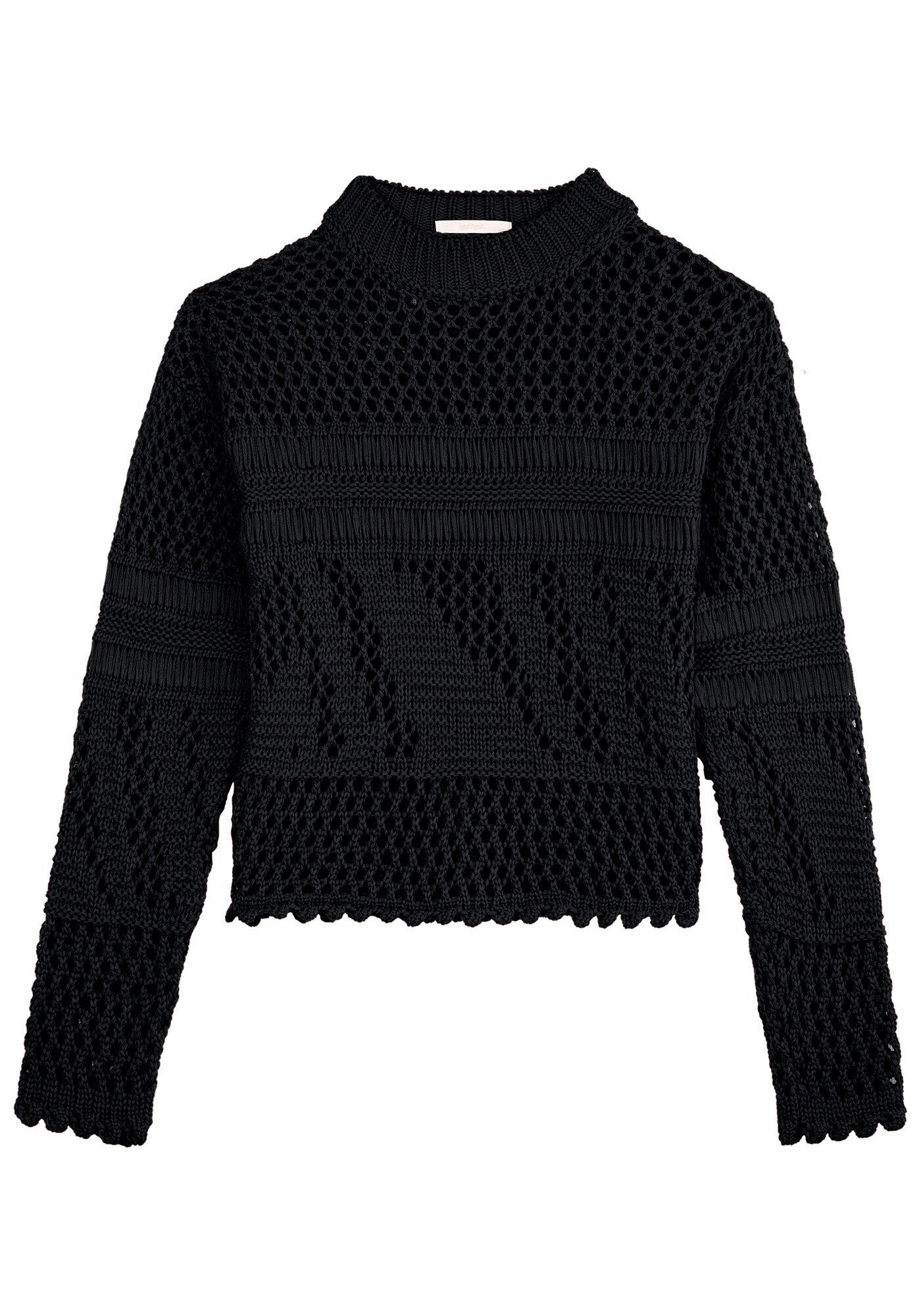 Blus&atilde;o em Tric&ocirc; Vazado com Detalhes Trama, , large.