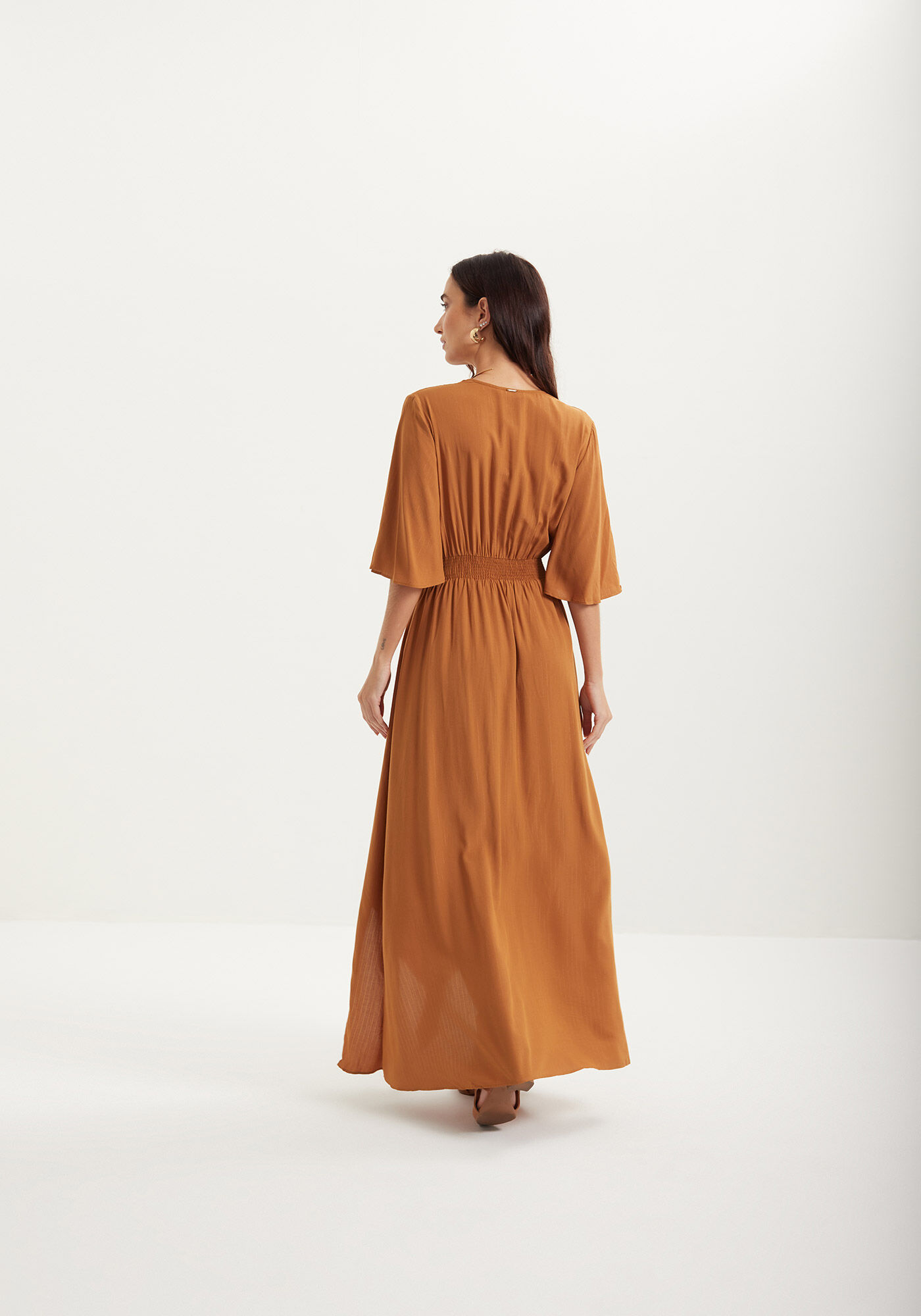 Vestido Longo Fluido Em Viscose Com Fios De Lurex, , large.