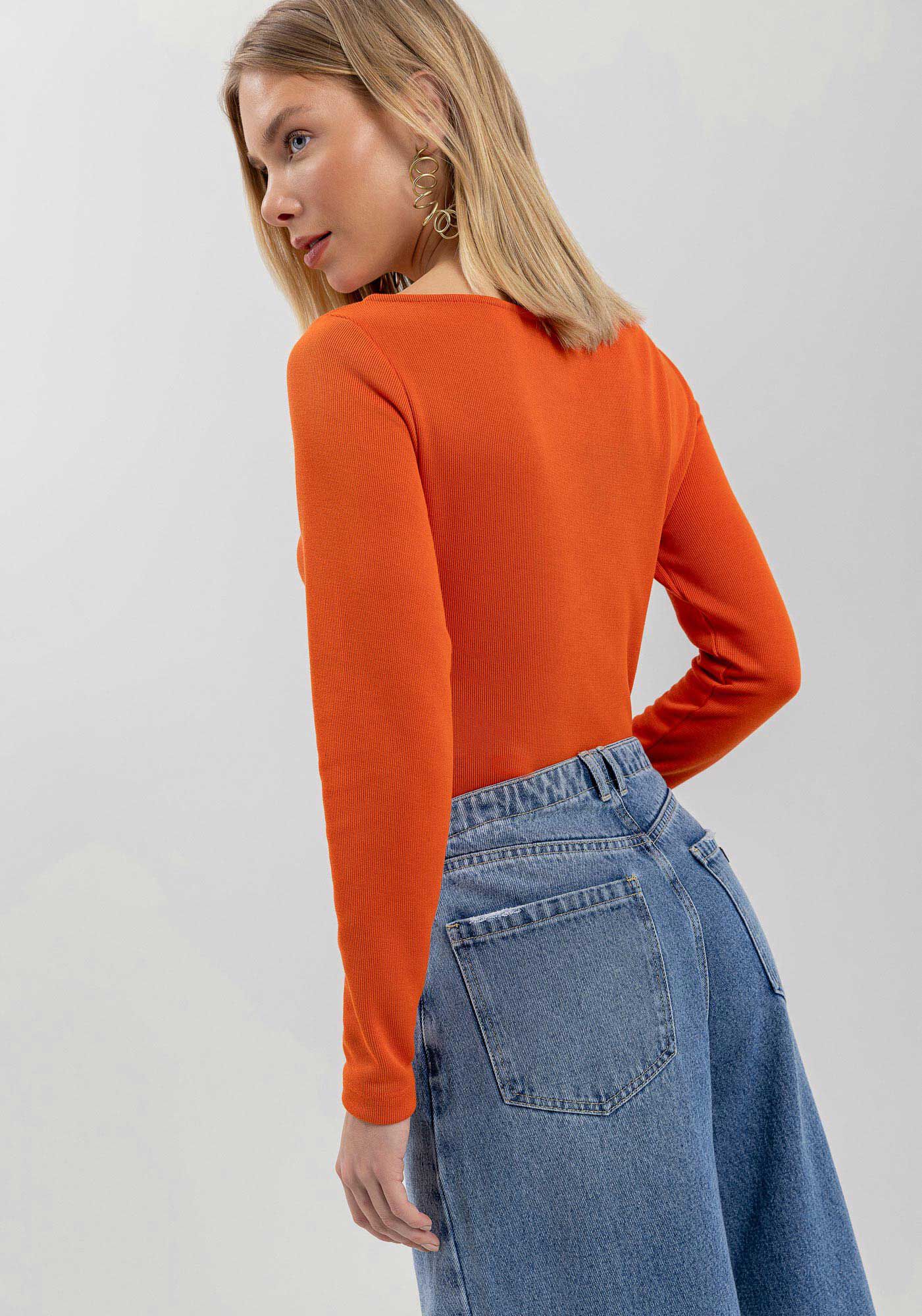 Blusa Curta De Mangas Longas Com Detalhe De Argola, , large.