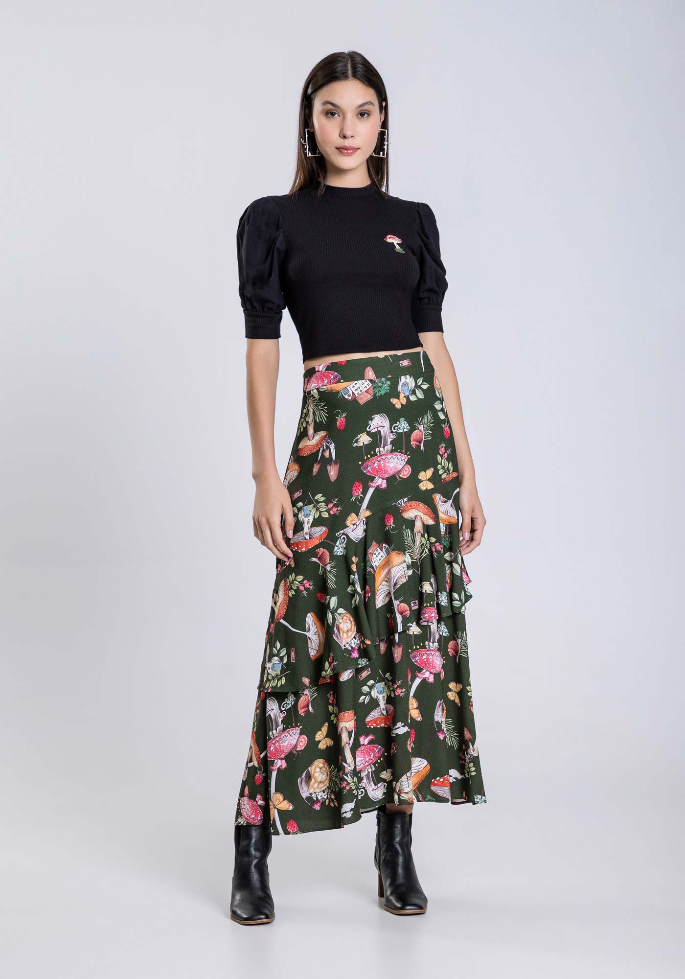 Blusa Cropped em Malha Canelada com Bordado, , large.