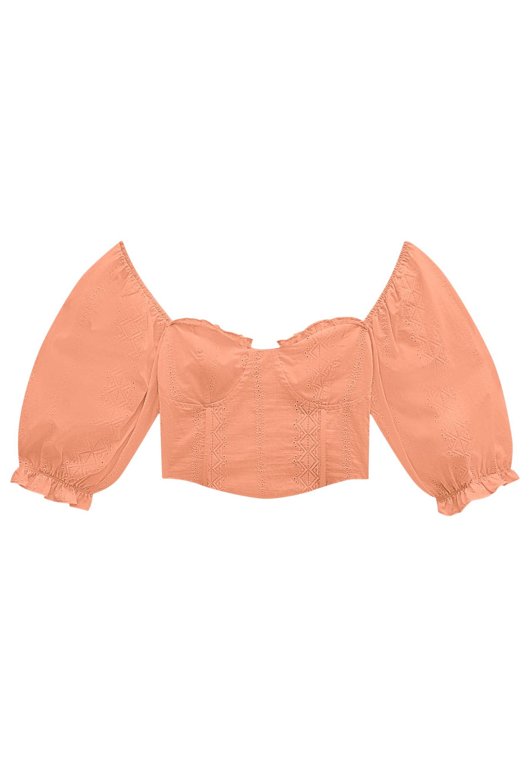 Blusa em Tecido Bordado com Manga Bufante, . Blusa em Tecido Bordado com Manga Bufante, , large.