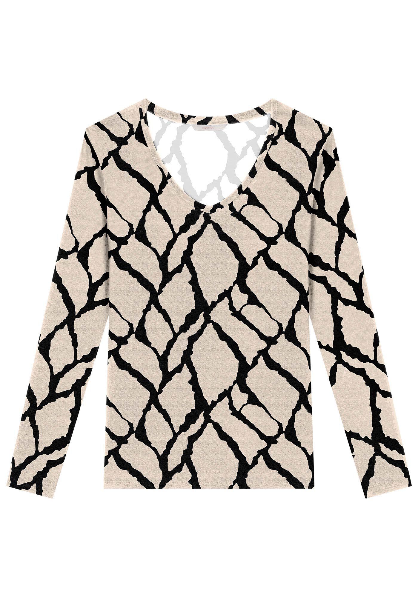 Blusa Manga Longa em Malha Viscose com Decote V, , large.