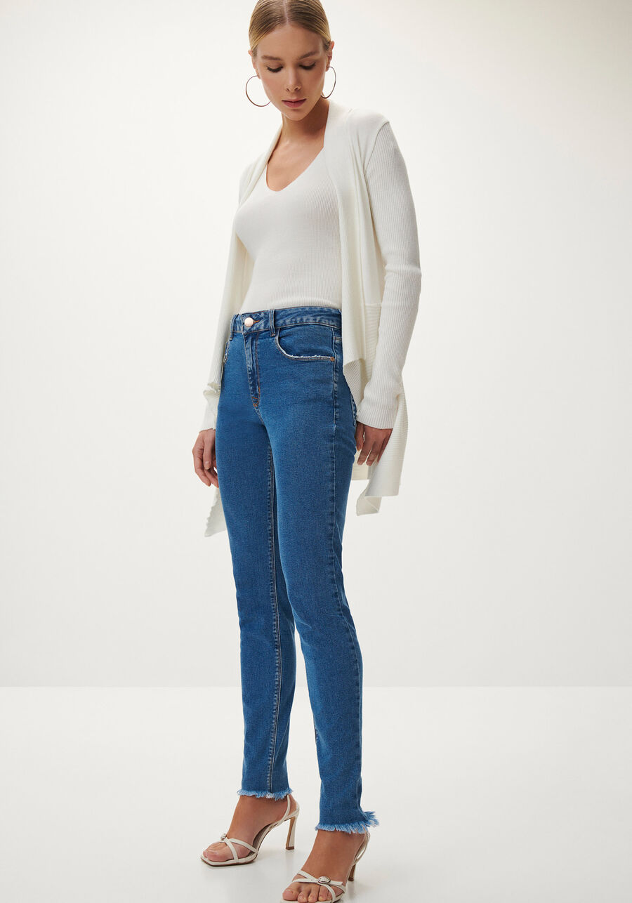 Calça Jeans Skinny Cropped com Cintura Média, JEANS, large.