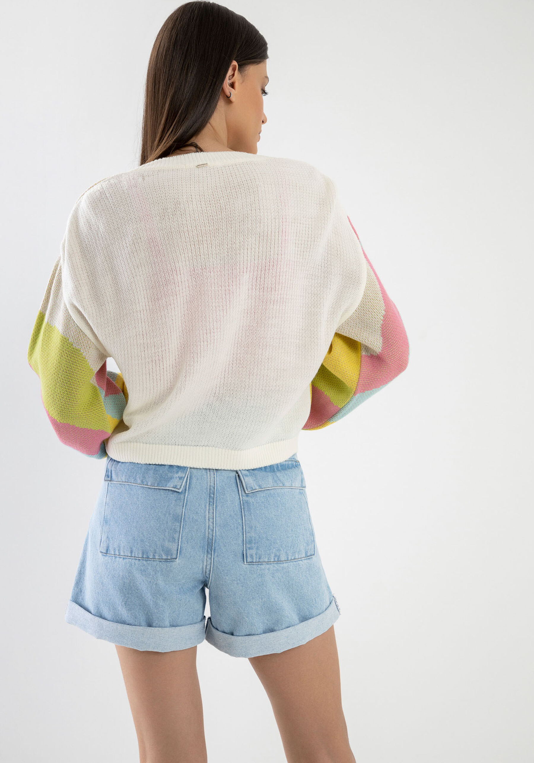Cardigan em Tricô com Manga Bufante, ROSA FABULOUS. Cardigan em Tricô com Manga Bufante, ROSA FABULOUS, large.
