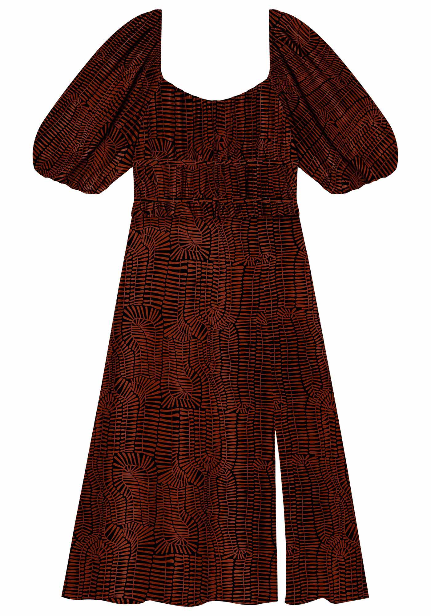 Vestido Midi Estampado com Manga Bufante e Fenda, , large.