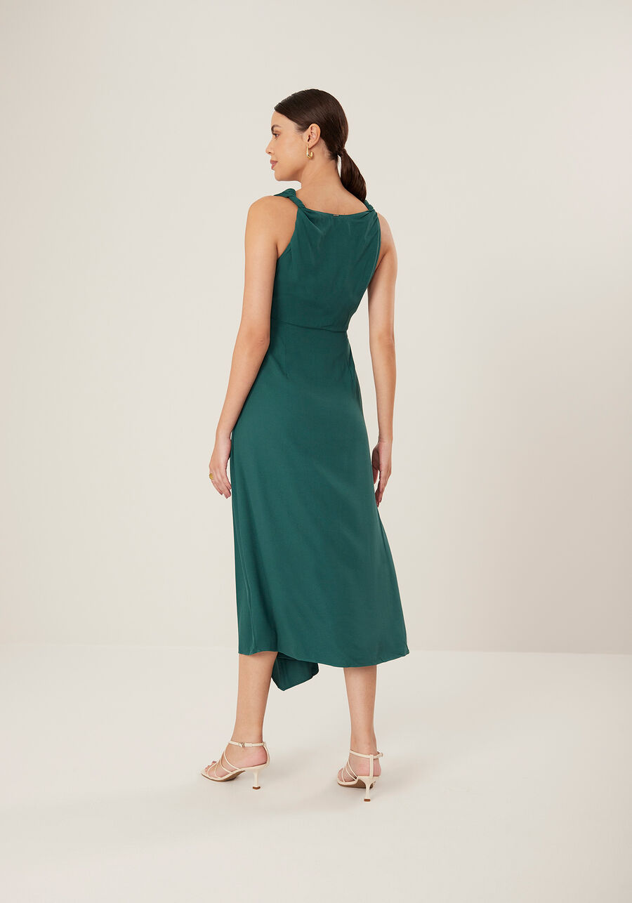 Vestido Midi Em Crepe De Alfaiataria Com Alças Torcidas, VERDE CERES. Vestido Midi Em Crepe De Alfaiataria Com Alças Torcidas, VERDE CERES, large.