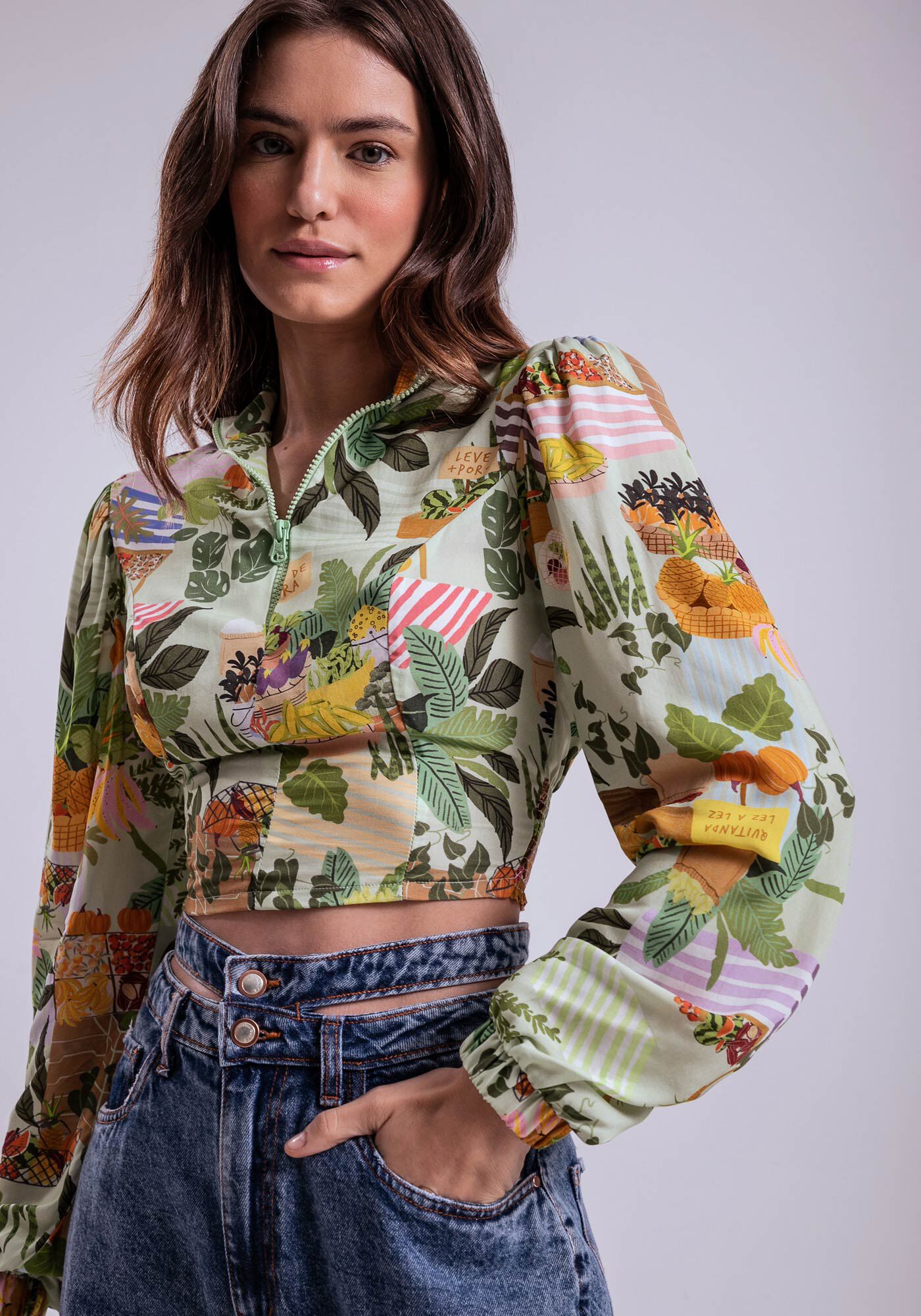 Blusa Manga Longa Cropped com Zíper | Lez a Lez