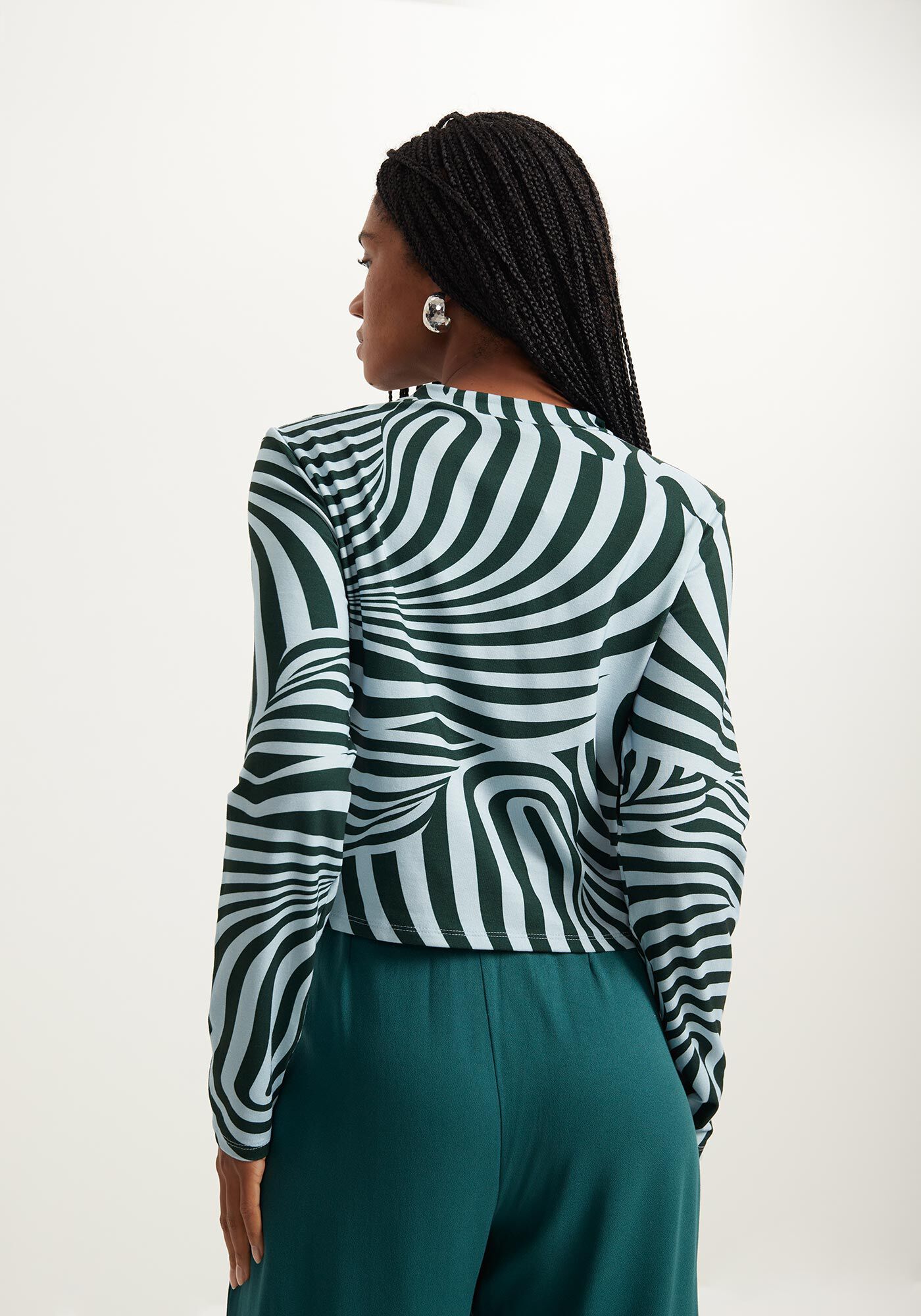 Blusa Curta Estampada De Malha Com Mangas Longas, , large.