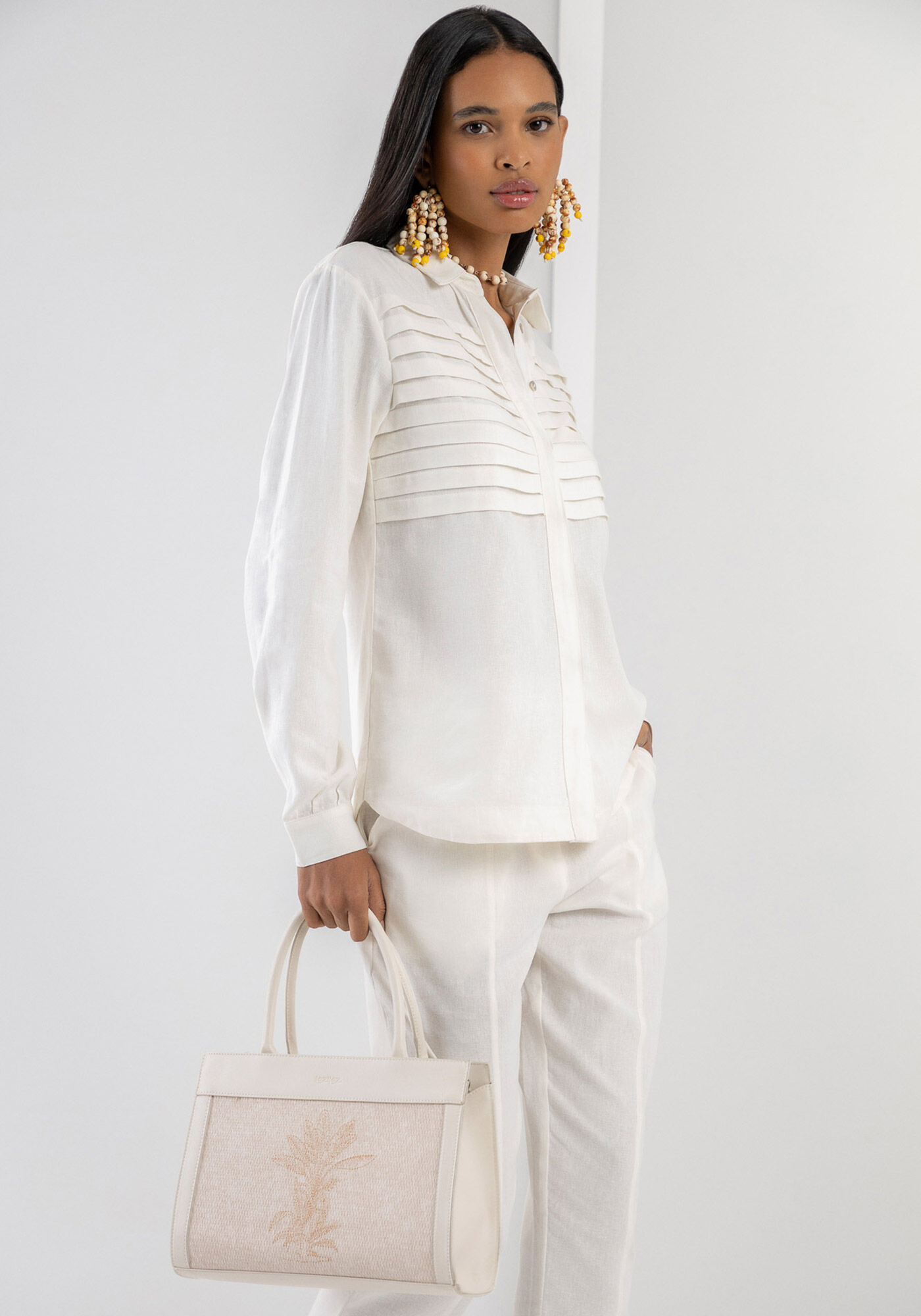 Camisa Manga Longa em Linho com Pregas, , large.