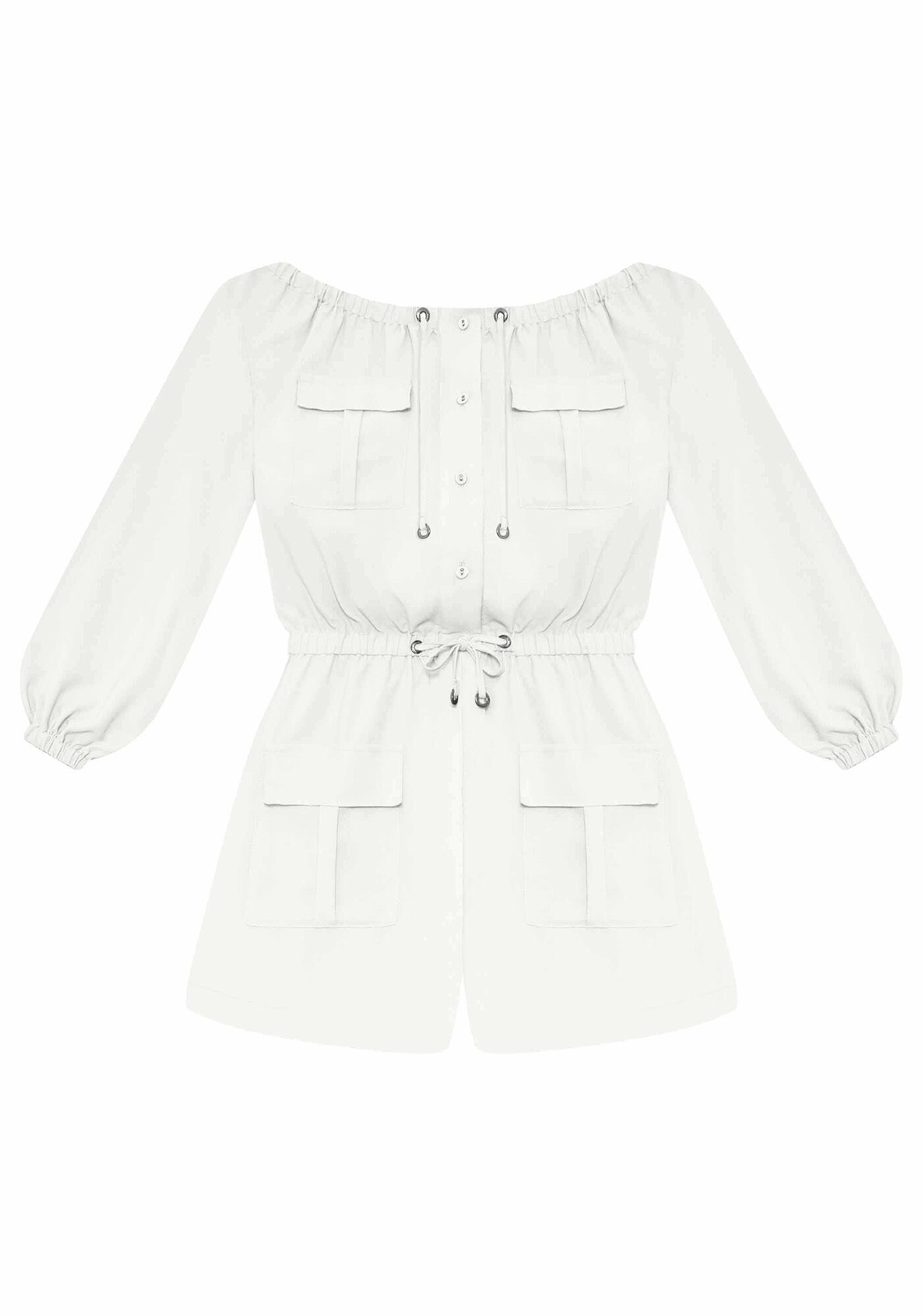 Macac&atilde;o Curto Manga Longa Branco Off White, , large.