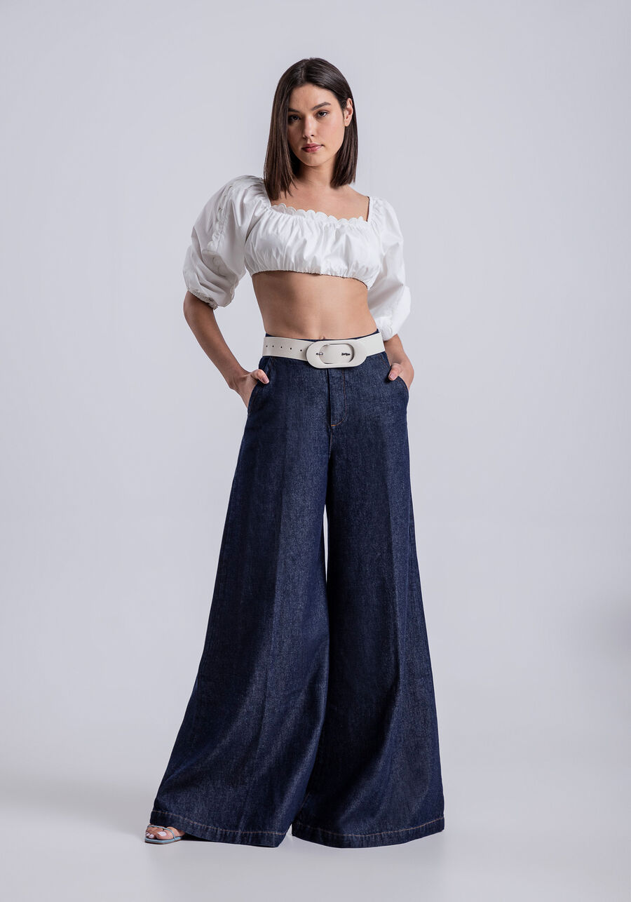 Calça Jeans Pantalona Cintura Super Alta, JEANS. Calça Jeans Pantalona Cintura Super Alta, JEANS, large.