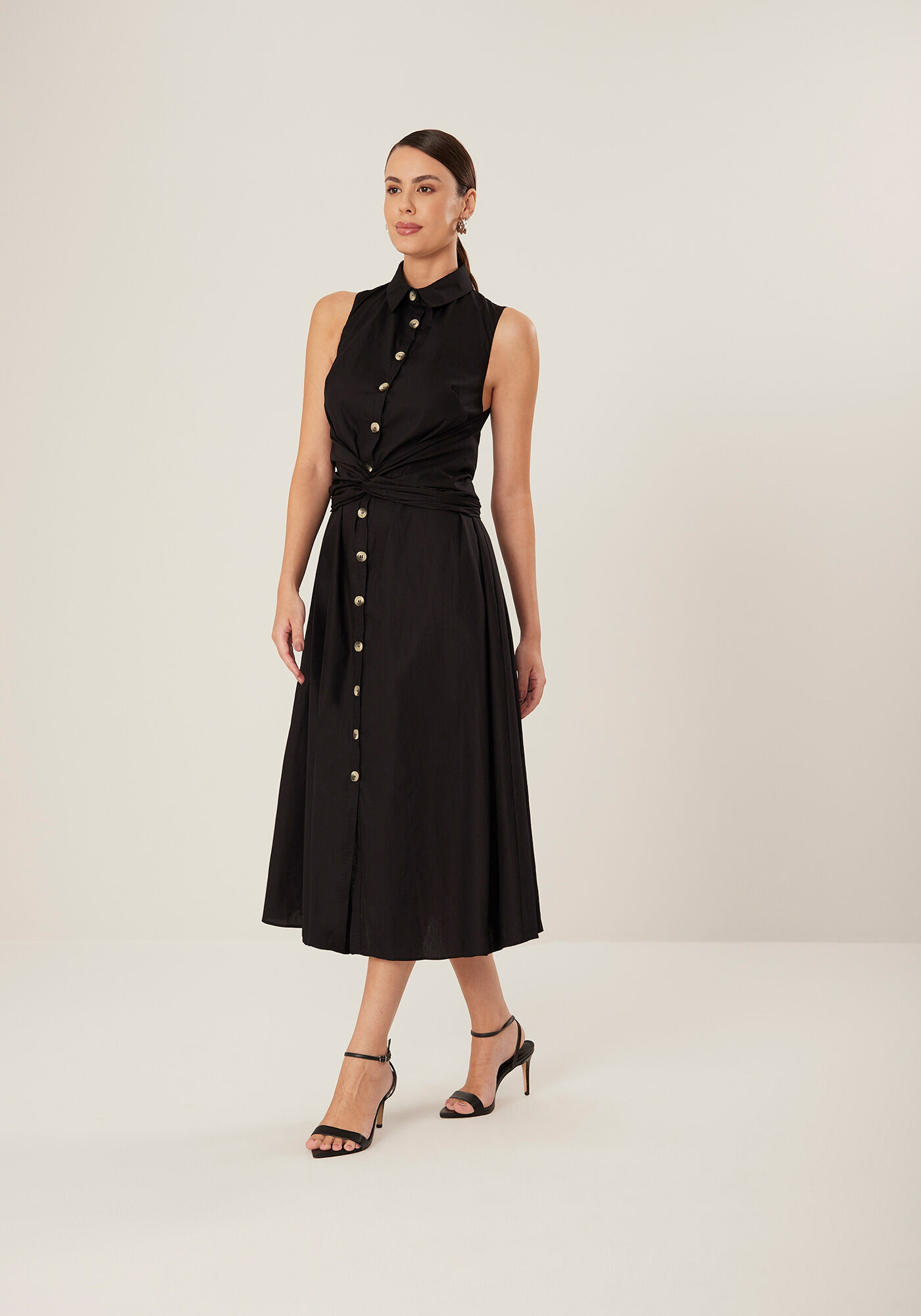 Vestido Midi Ch&aacute; Em Algod&atilde;o Respons&aacute;vel Com Amarra&ccedil;&atilde;o, , large.